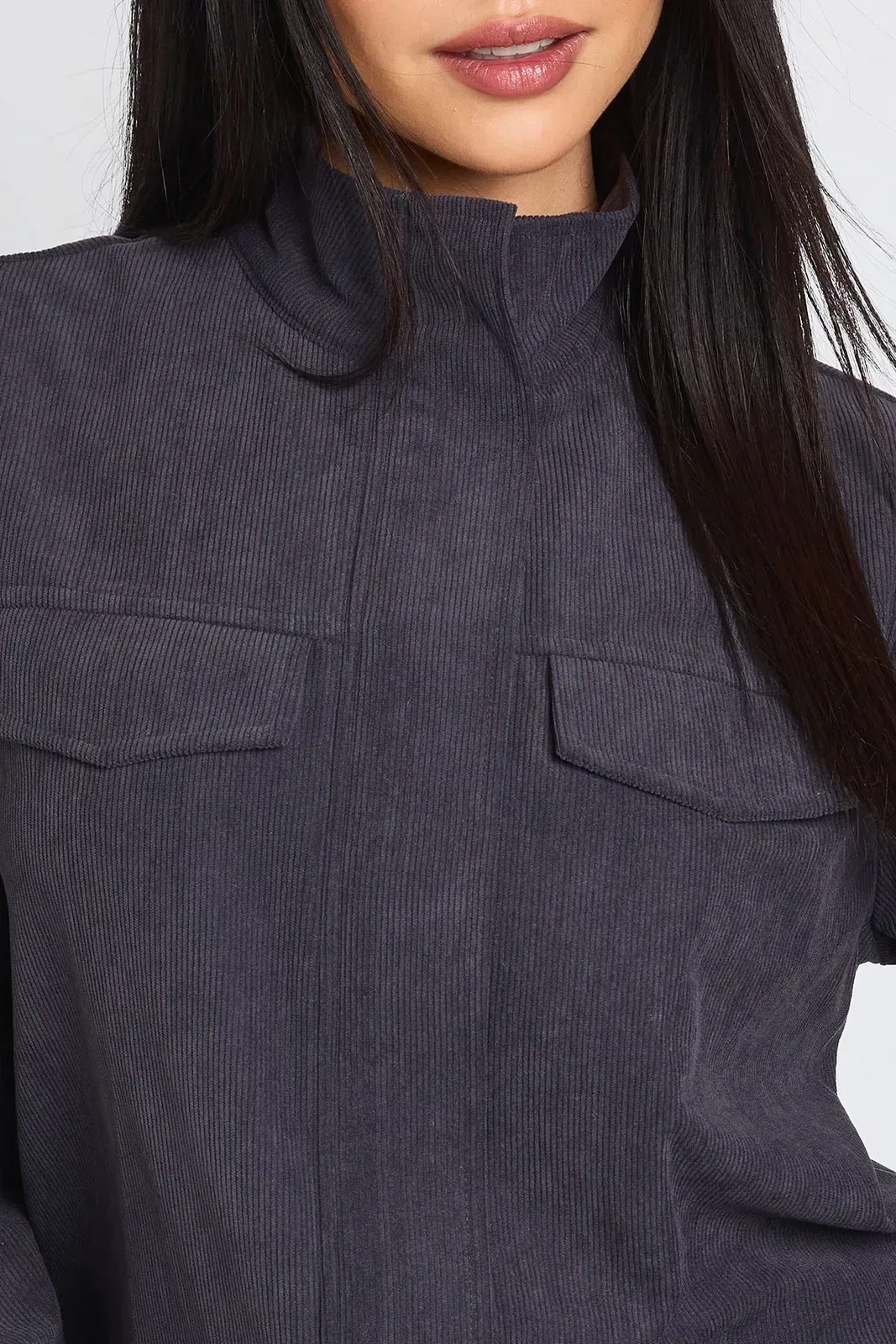 Cord Funnel Neck Tracksuit Top