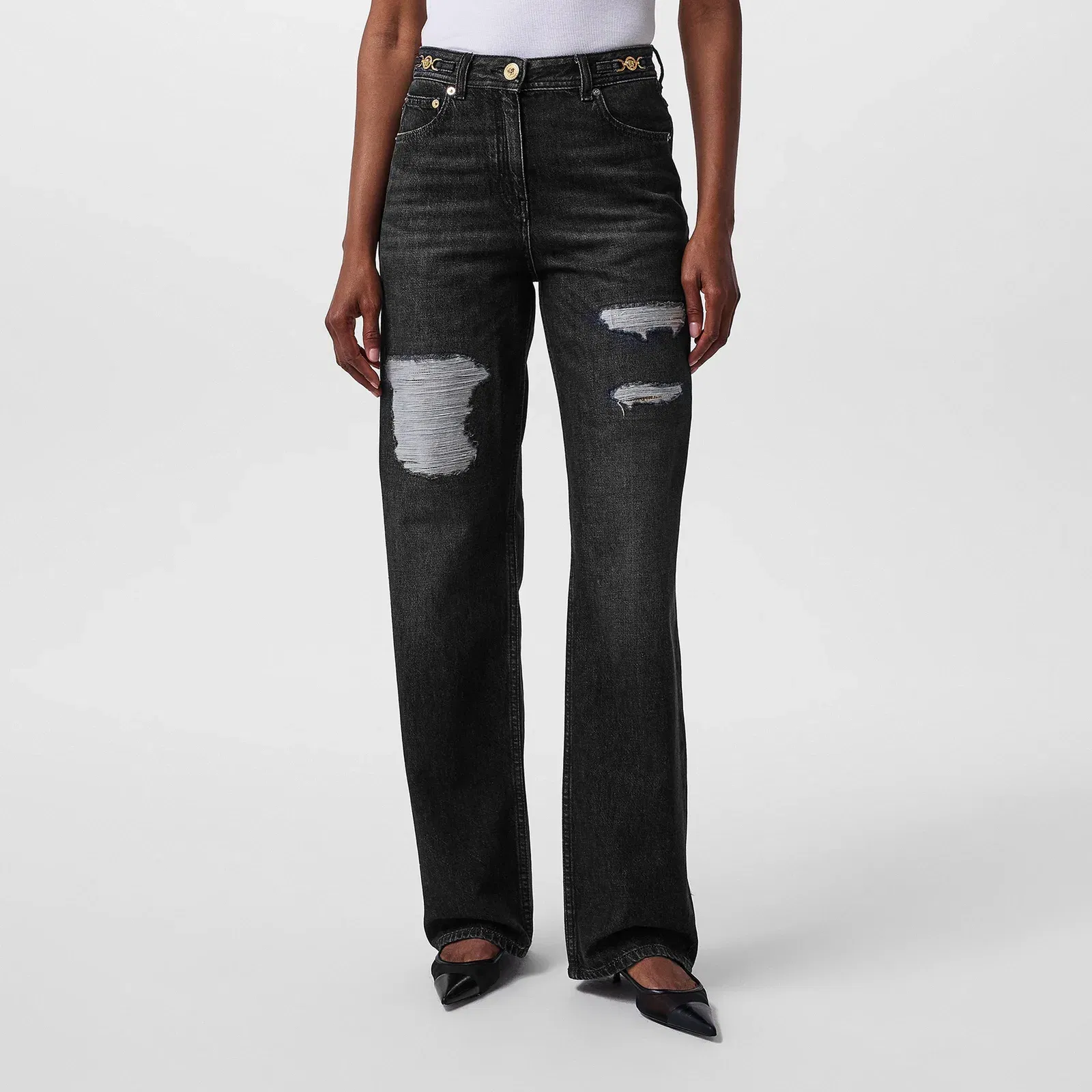 Structured Denim Wide Leg Jeans