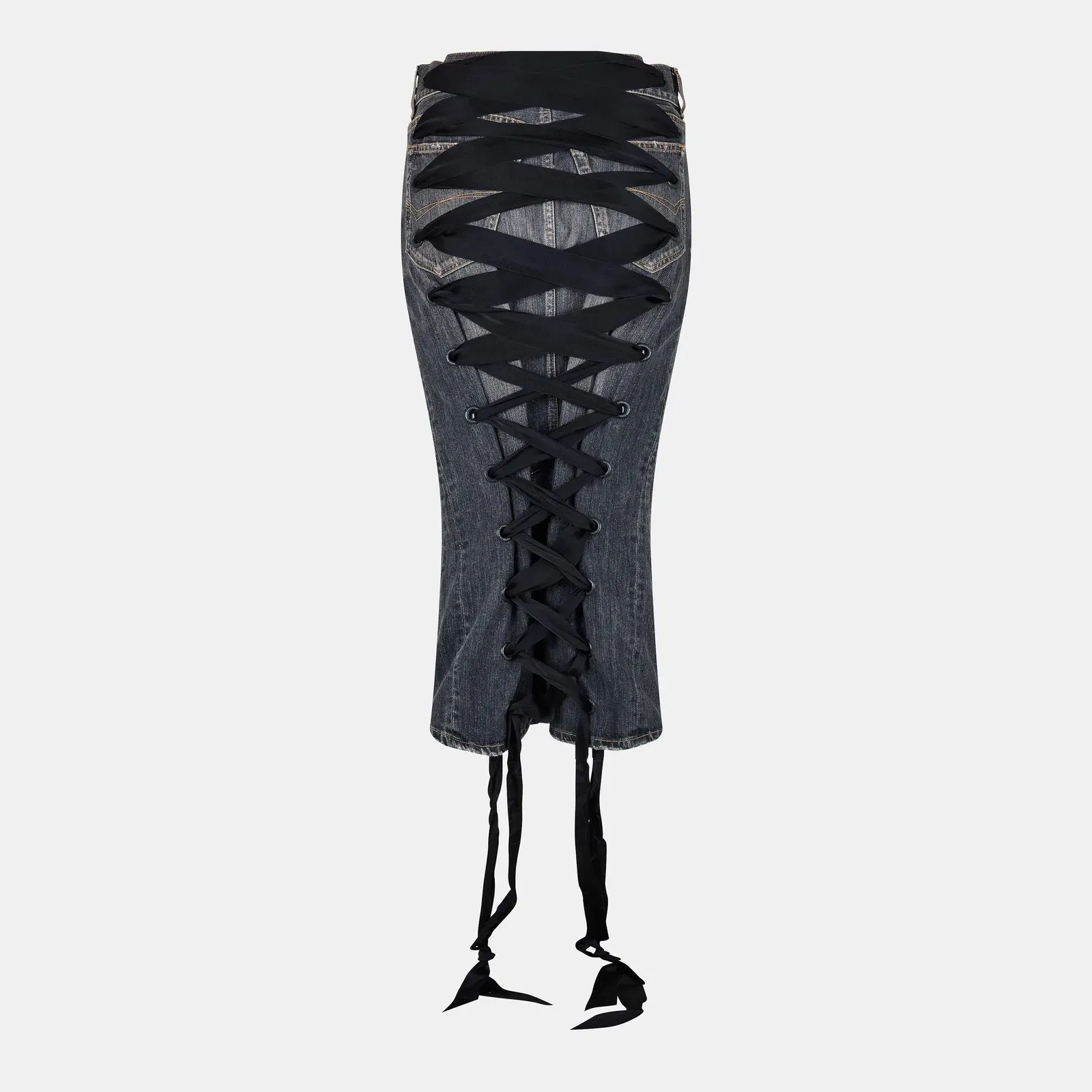 Lace-Up Denim Skirt