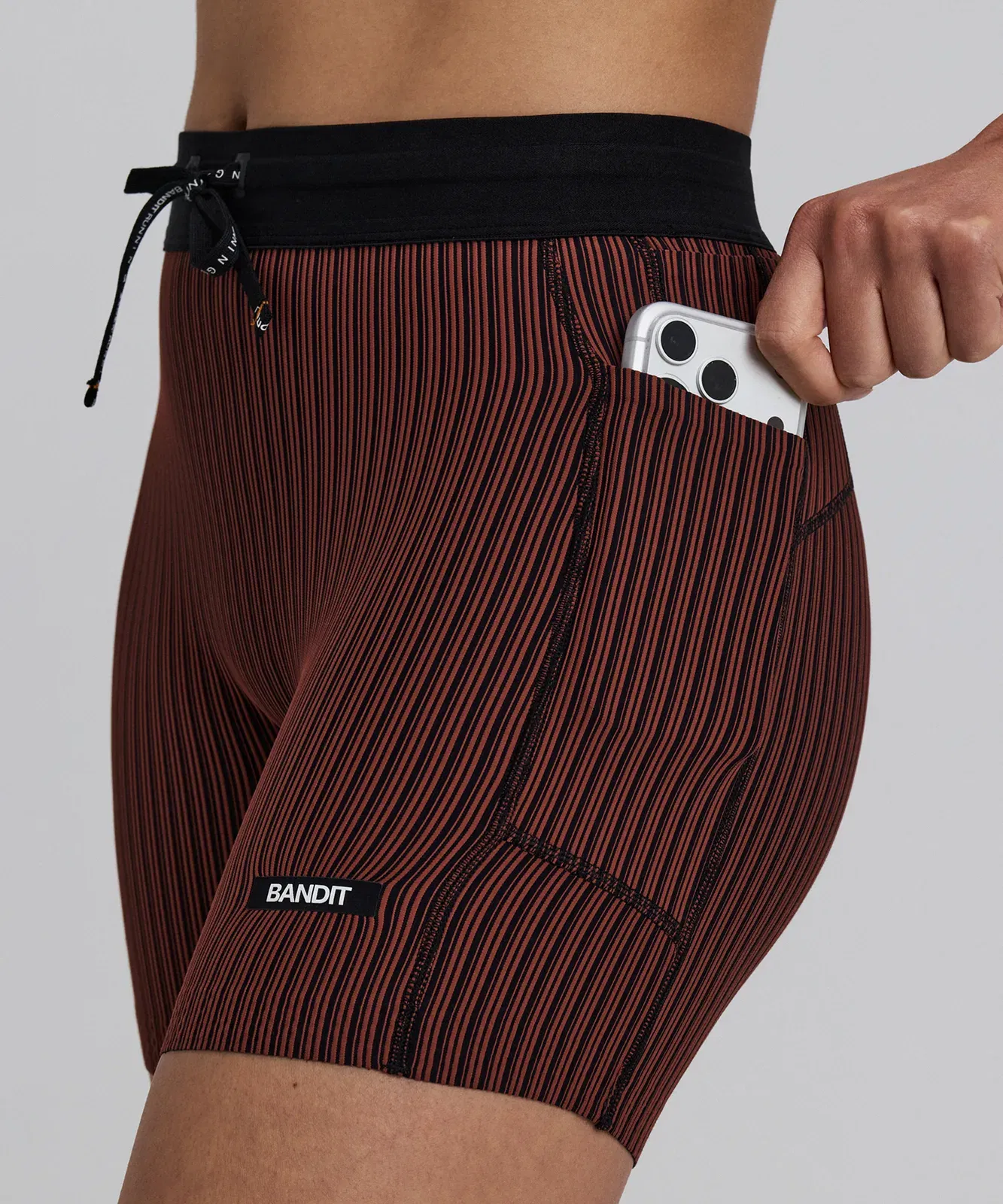 Bandit Womens Striped Cadence 5 Compression Shorts Mahogany Black