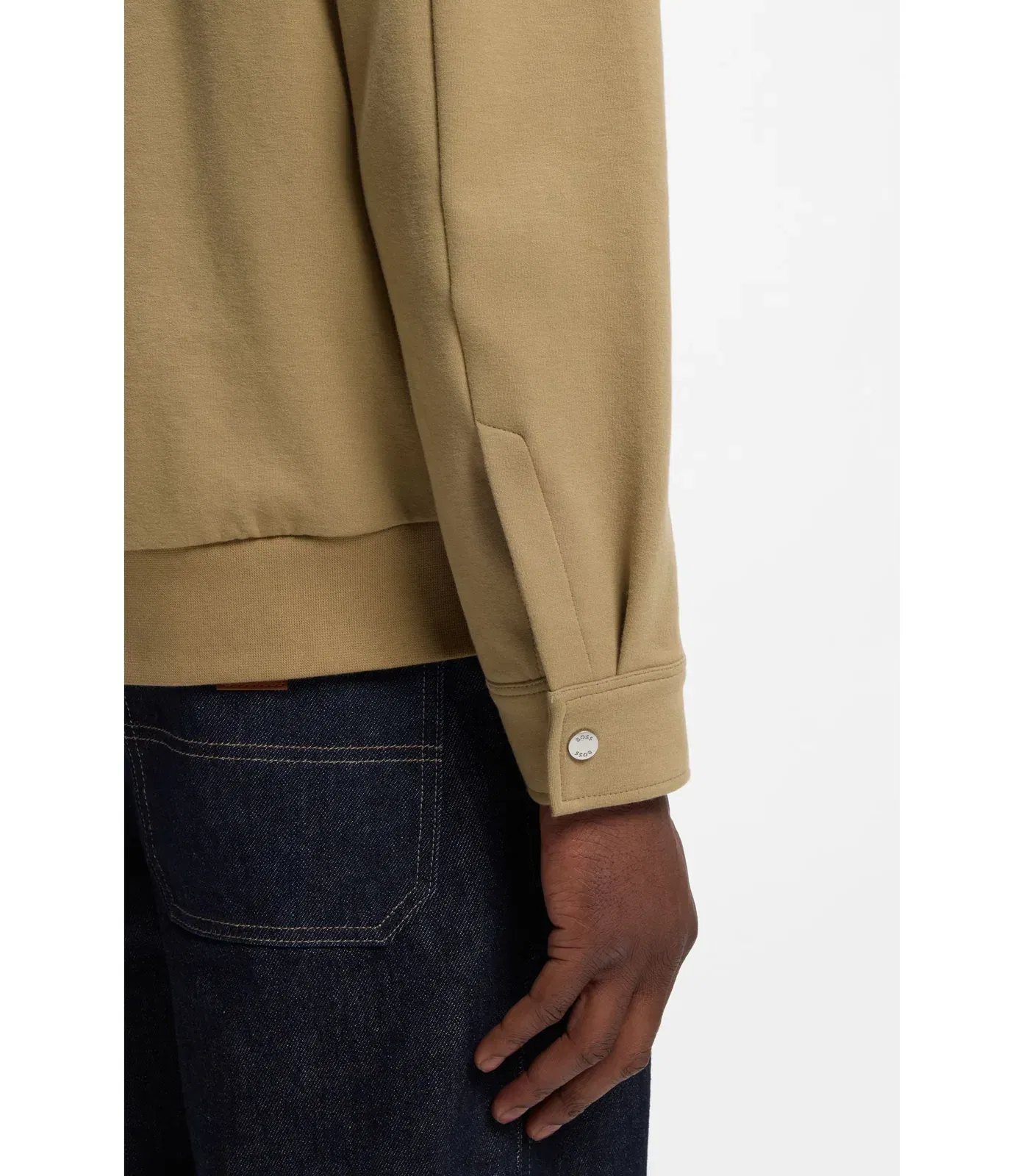 Boss Zip Up Sweatshirt In A Peached Cotton Blend Khaki