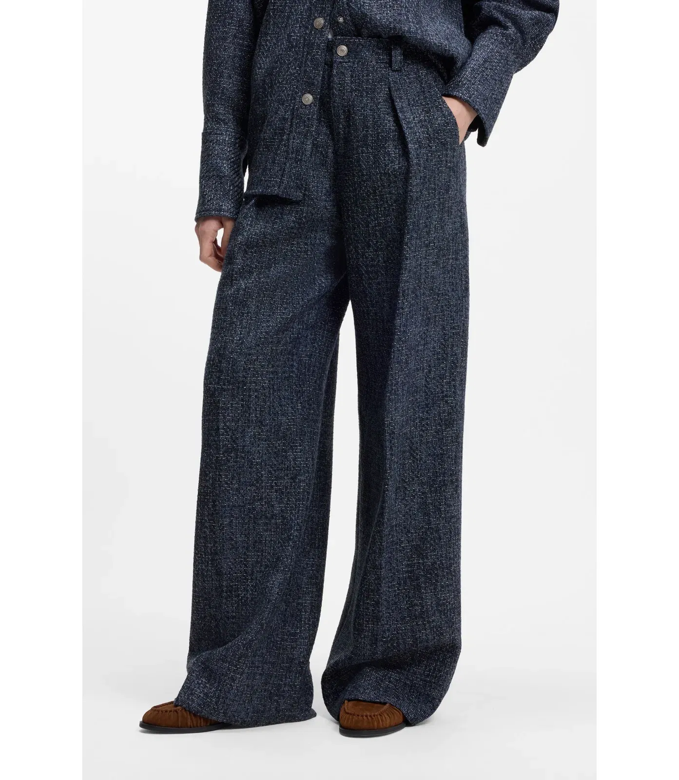 Boss Wide Leg Trousers In Stretch Tweed Patterned Women's