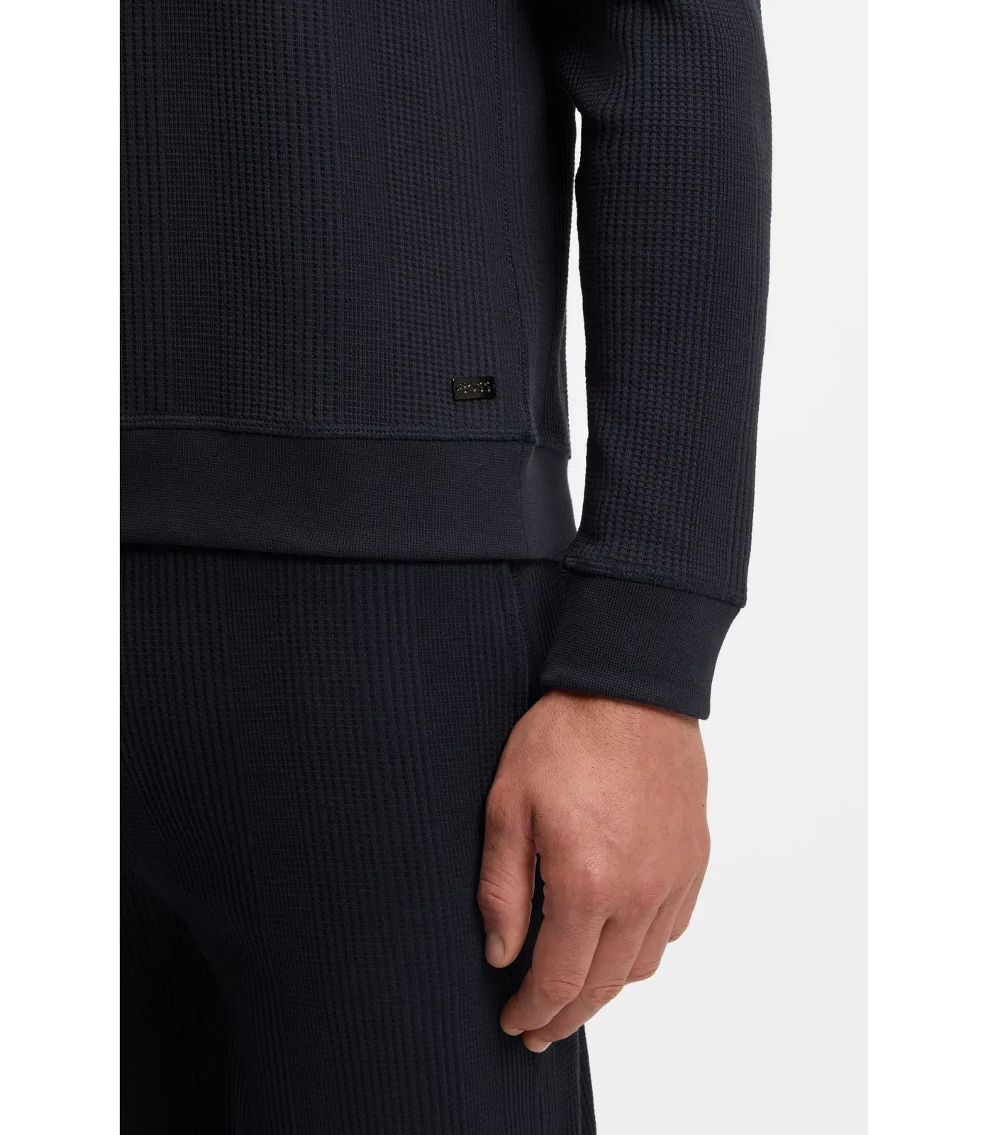 Boss Waffle Texture Sweatshirt In A Cotton Blend Dark Blue