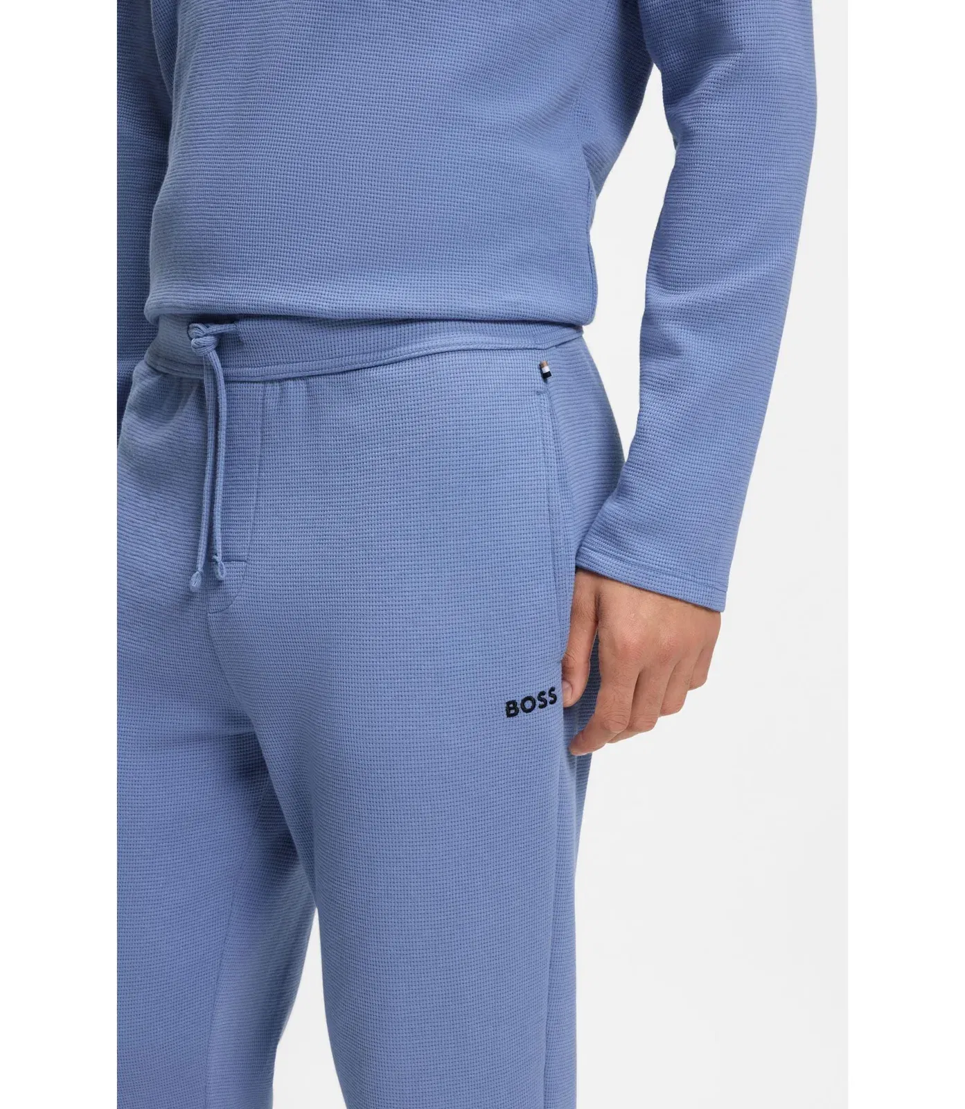 Boss Waffle Structure Pyjama Bottoms In A Cotton Blend Light Blue