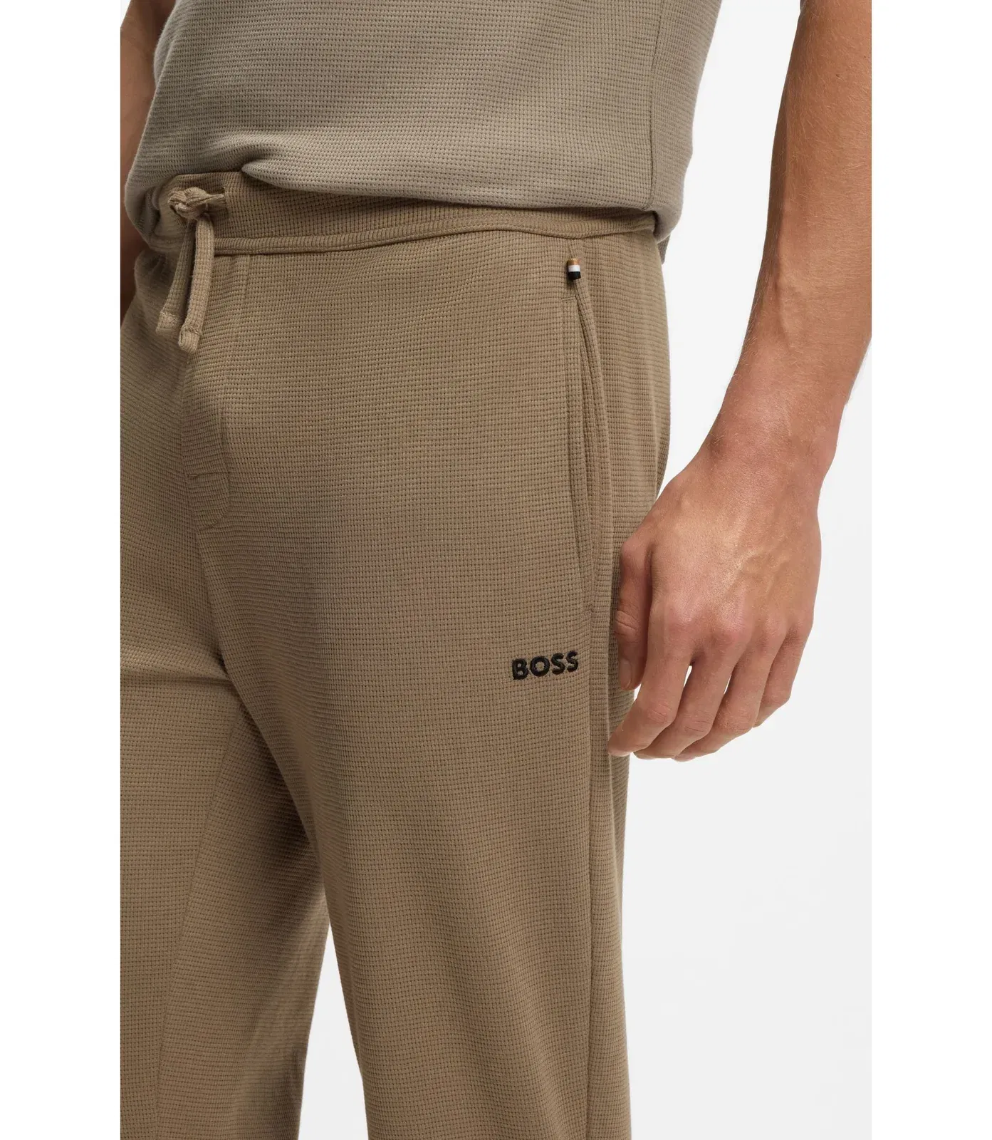 Boss Waffle Structure Pyjama Bottoms In A Cotton Blend Light Brown