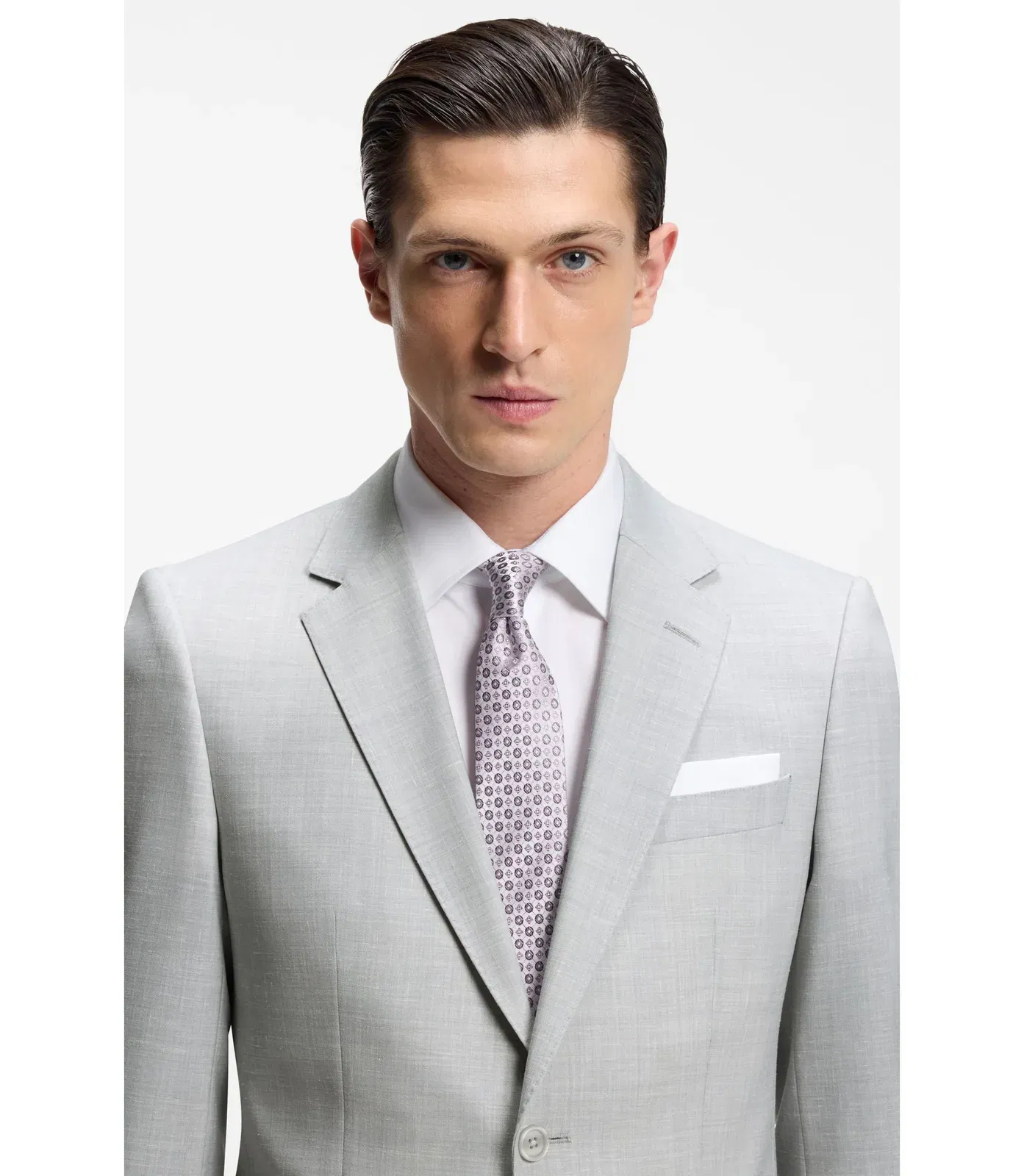 Boss Two Piece Slim Fit Suit In Micro Patterned Cloth Light Grey