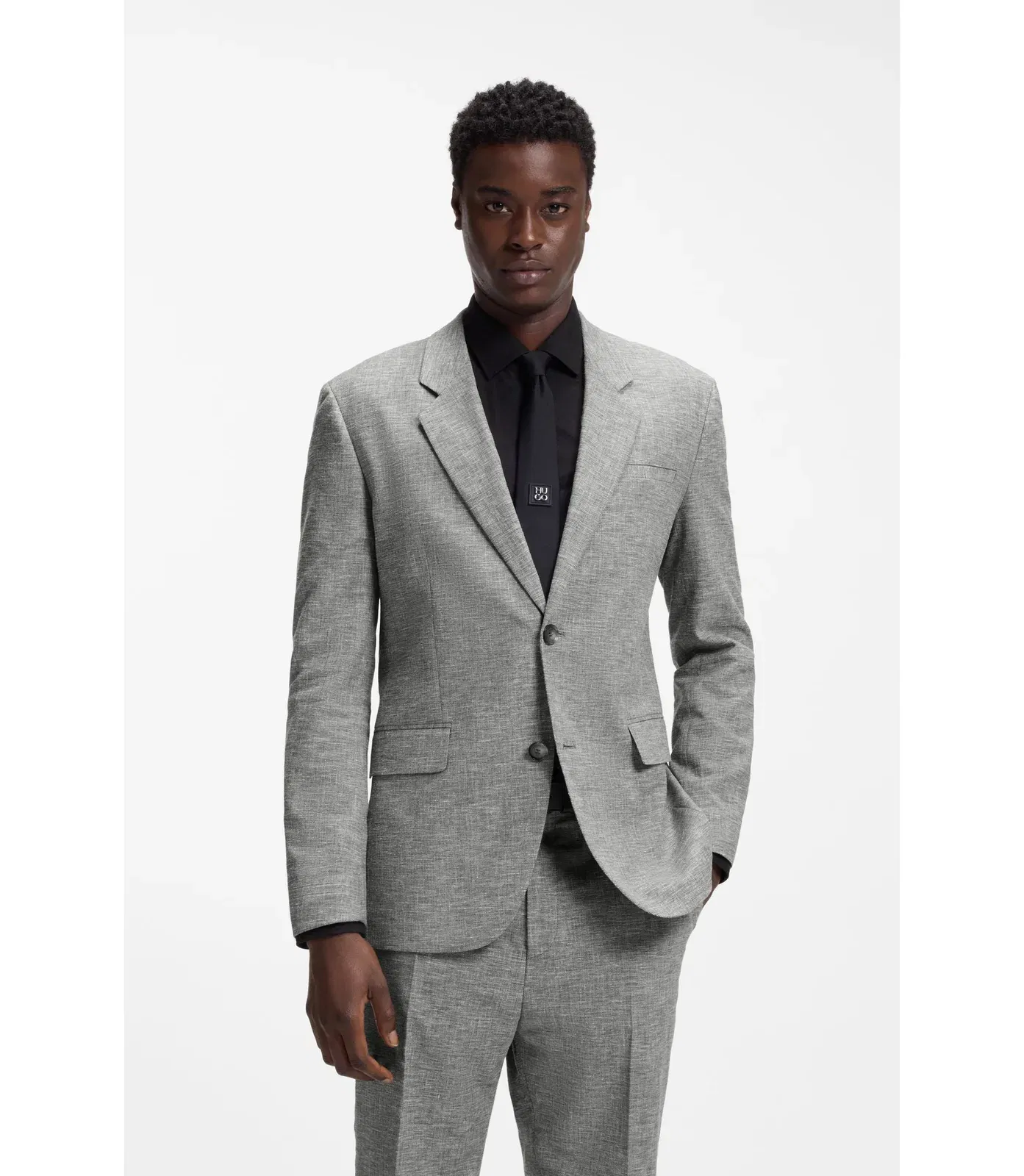Hugo Two Piece Modern Fit Suit In Sharkskin Fabric Dark Grey