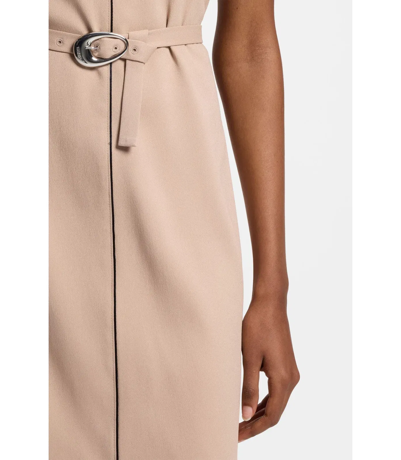 Hugo Tunic Dress With Belt And Piping Light Brown Women's