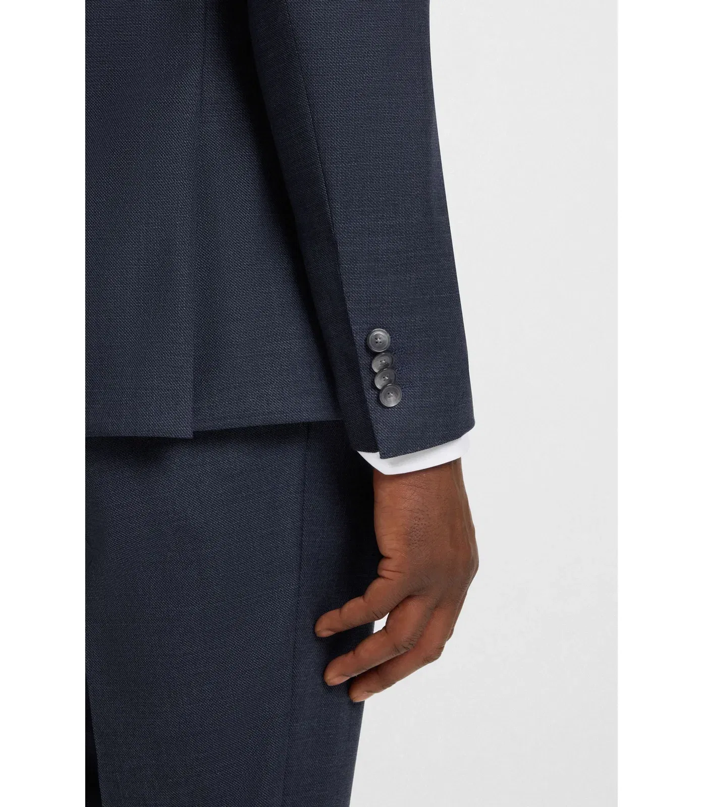 Boss Three Piece Slim Fit Suit In Patterned Stretch Wool Dark Blue