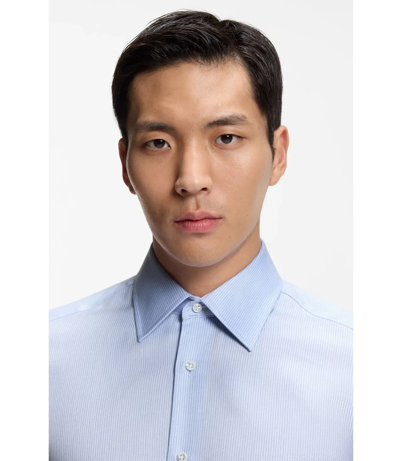 Boss Striped Slim Fit Shirt In Italian Cotton Twill Light Blue