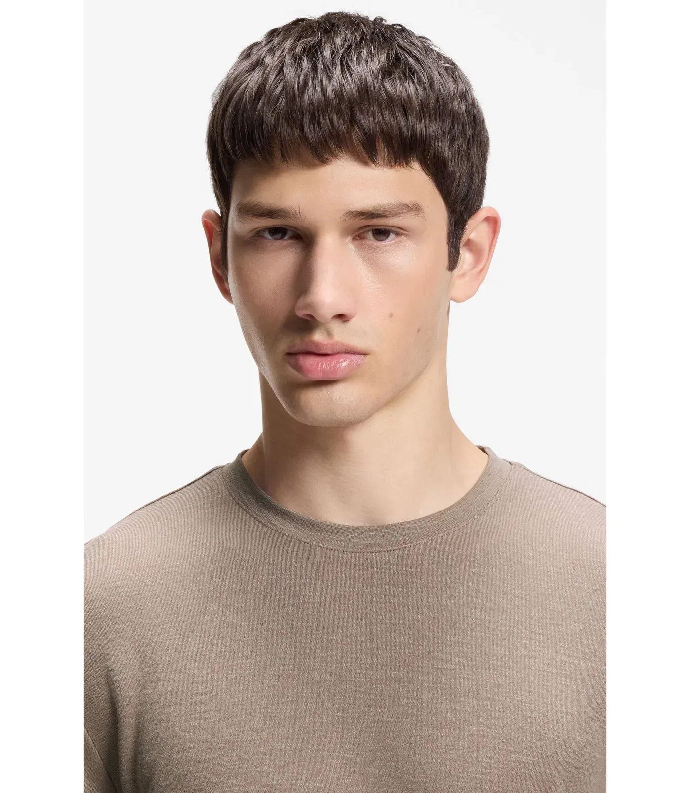 Hugo Slub Interlock T-Shirt In A Slim Fit Light Brown
