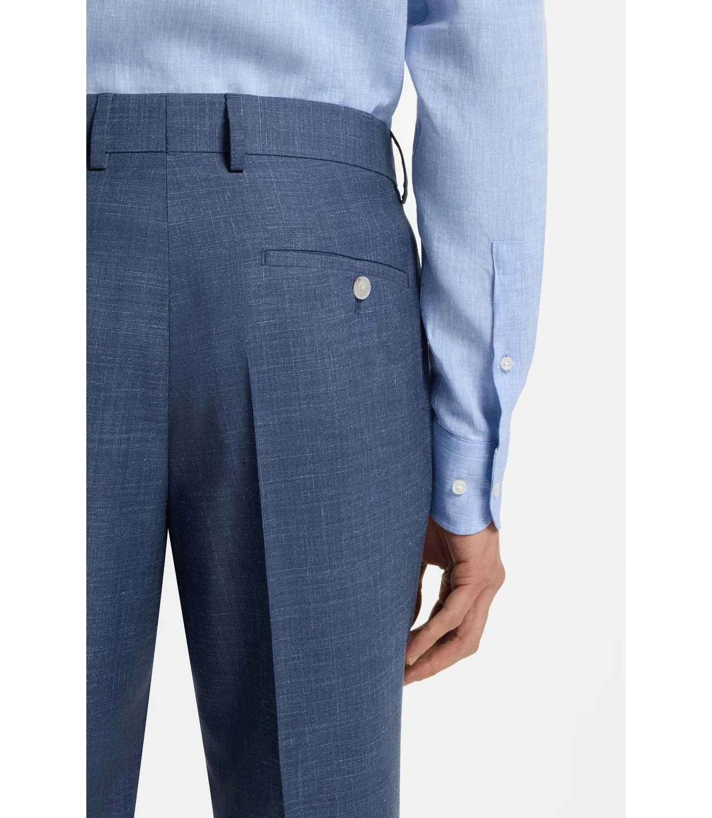 Boss Slim Fit Trousers In Virgin Wool Silk And Linen Light Blue