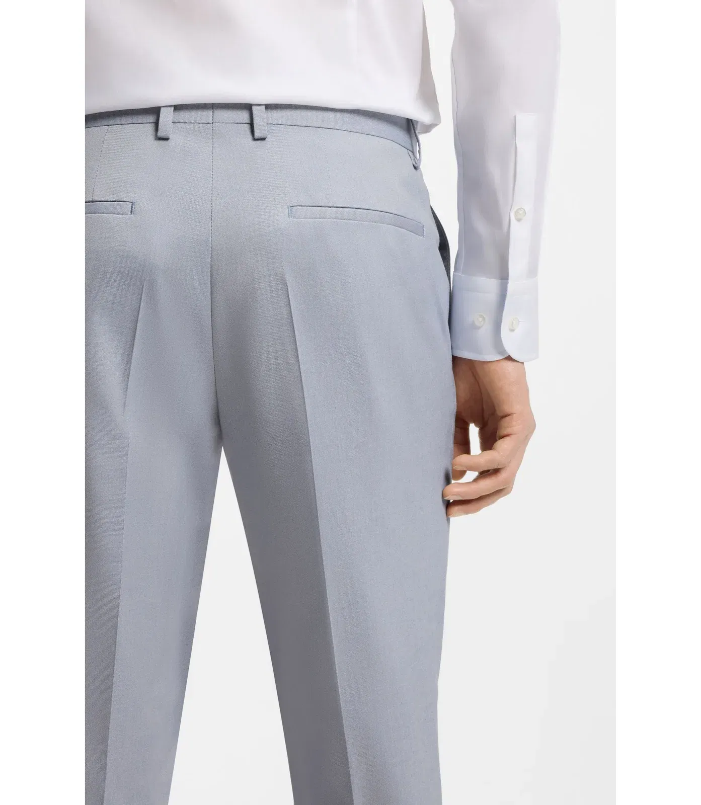 Boss Slim Fit Trousers In Patterned Stretch Chiffon Light Blue