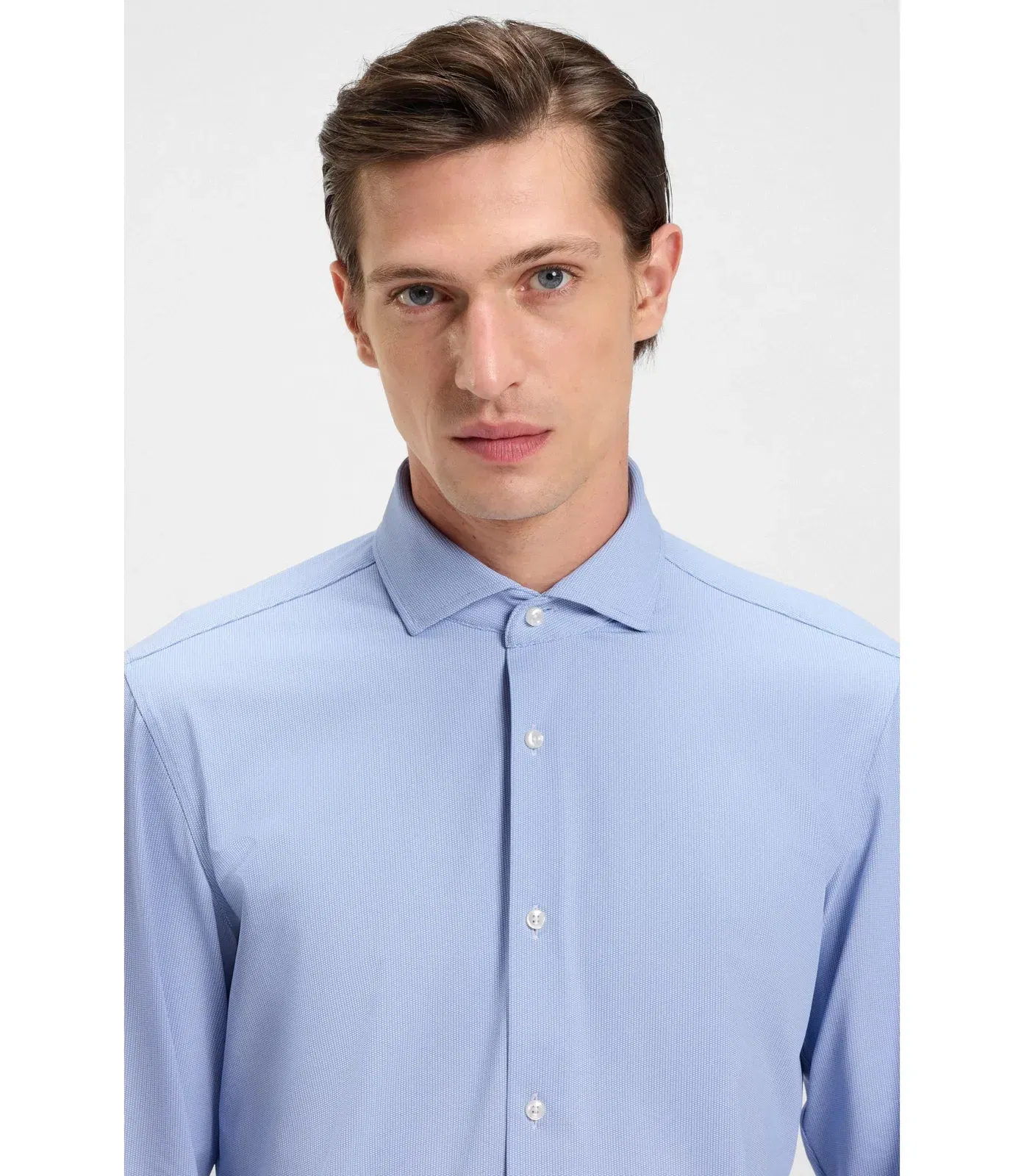 Boss Slim Fit Shirt In Structured Performance Stretch Jersey Blue