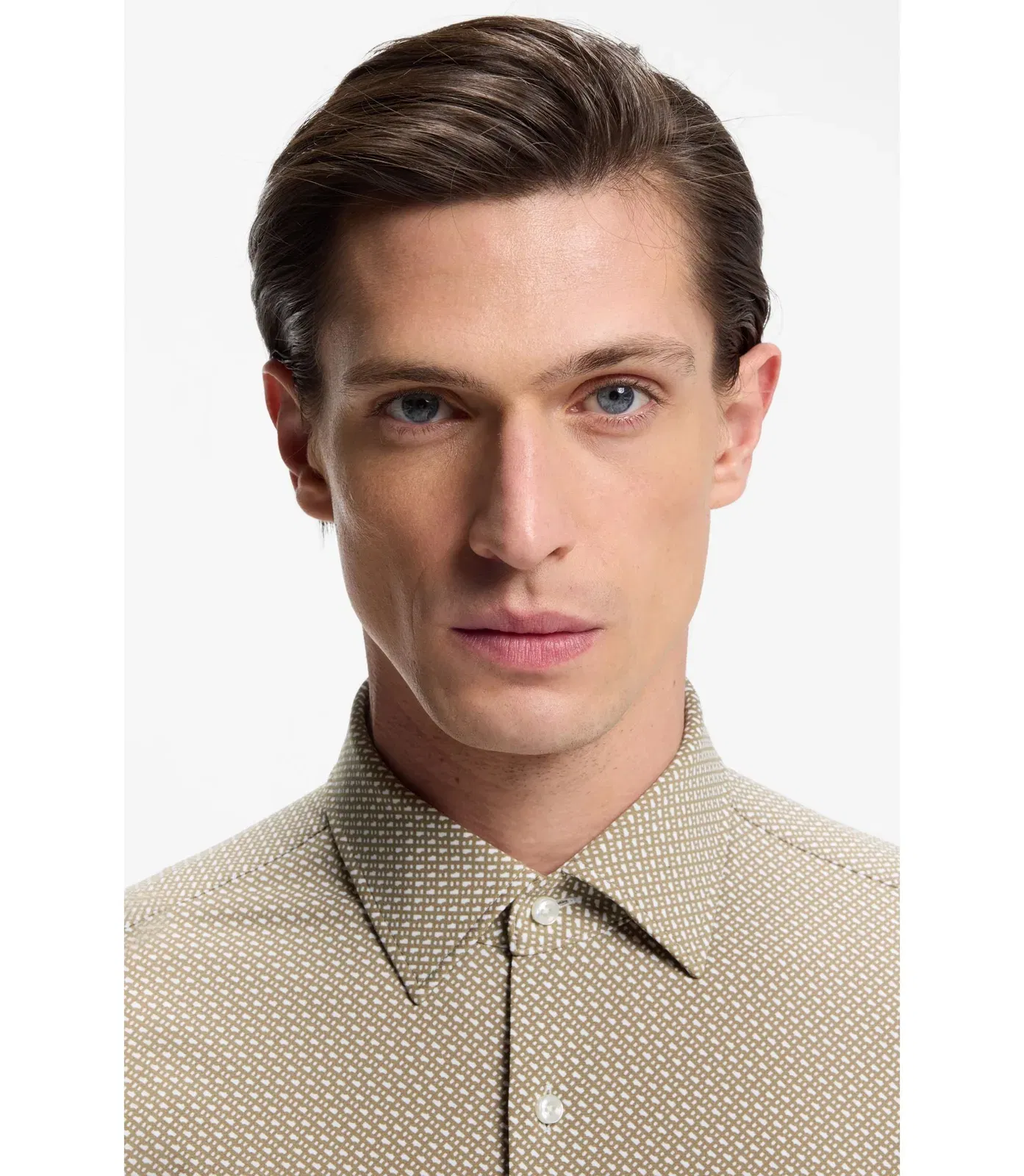 Boss Slim Fit Shirt In Italian Made Performance Stretch Fabric Khaki