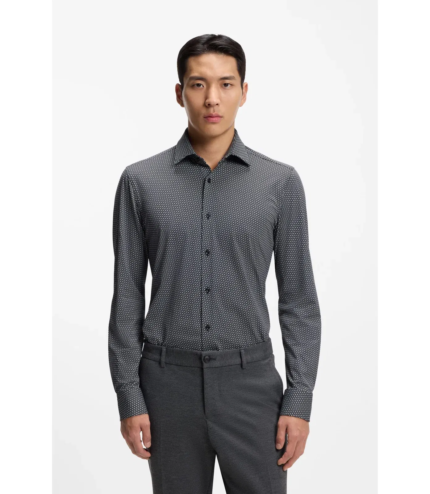 Boss Slim Fit Shirt In Italian Made Performance Stretch Fabric Black
