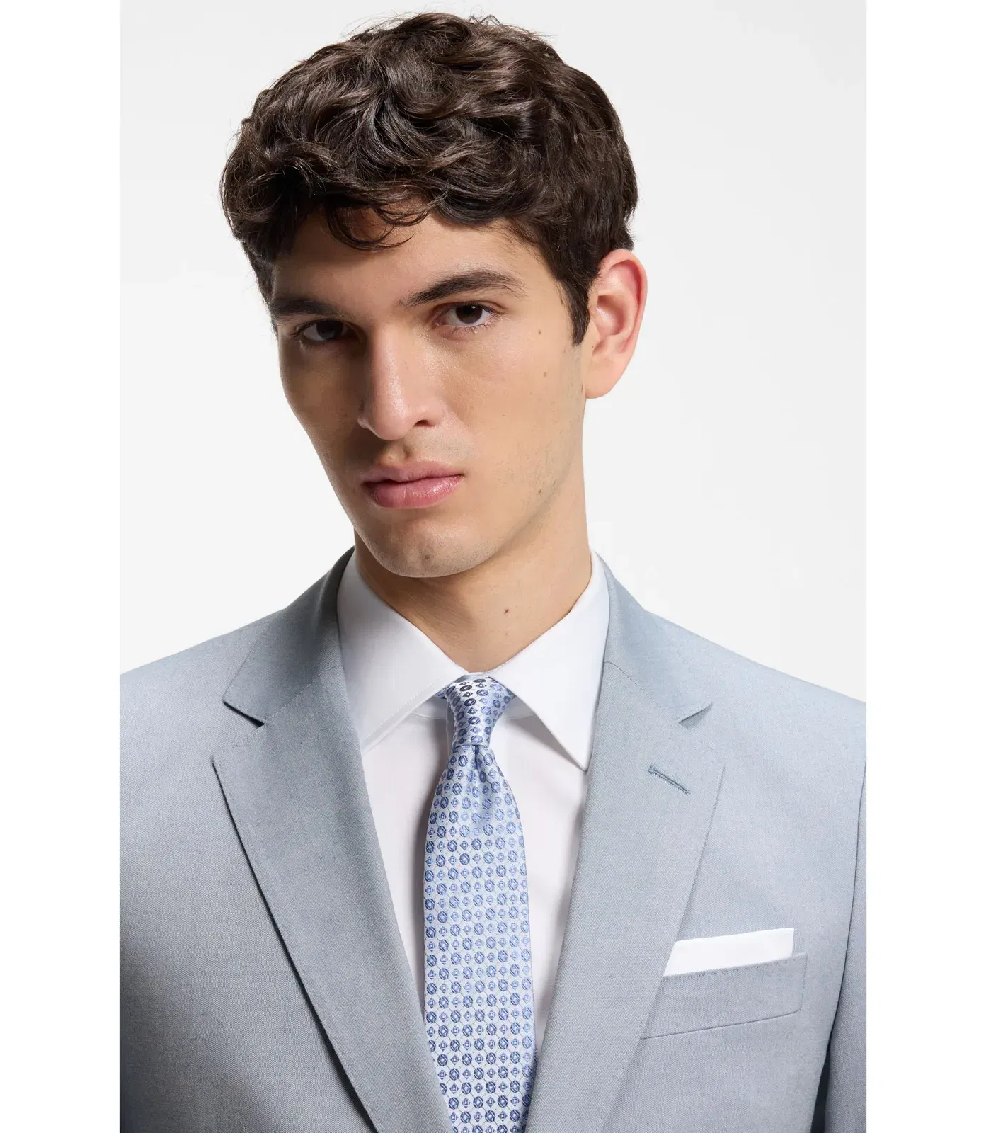 Boss Slim Fit Jacket In Patterned Chiffon Light Blue