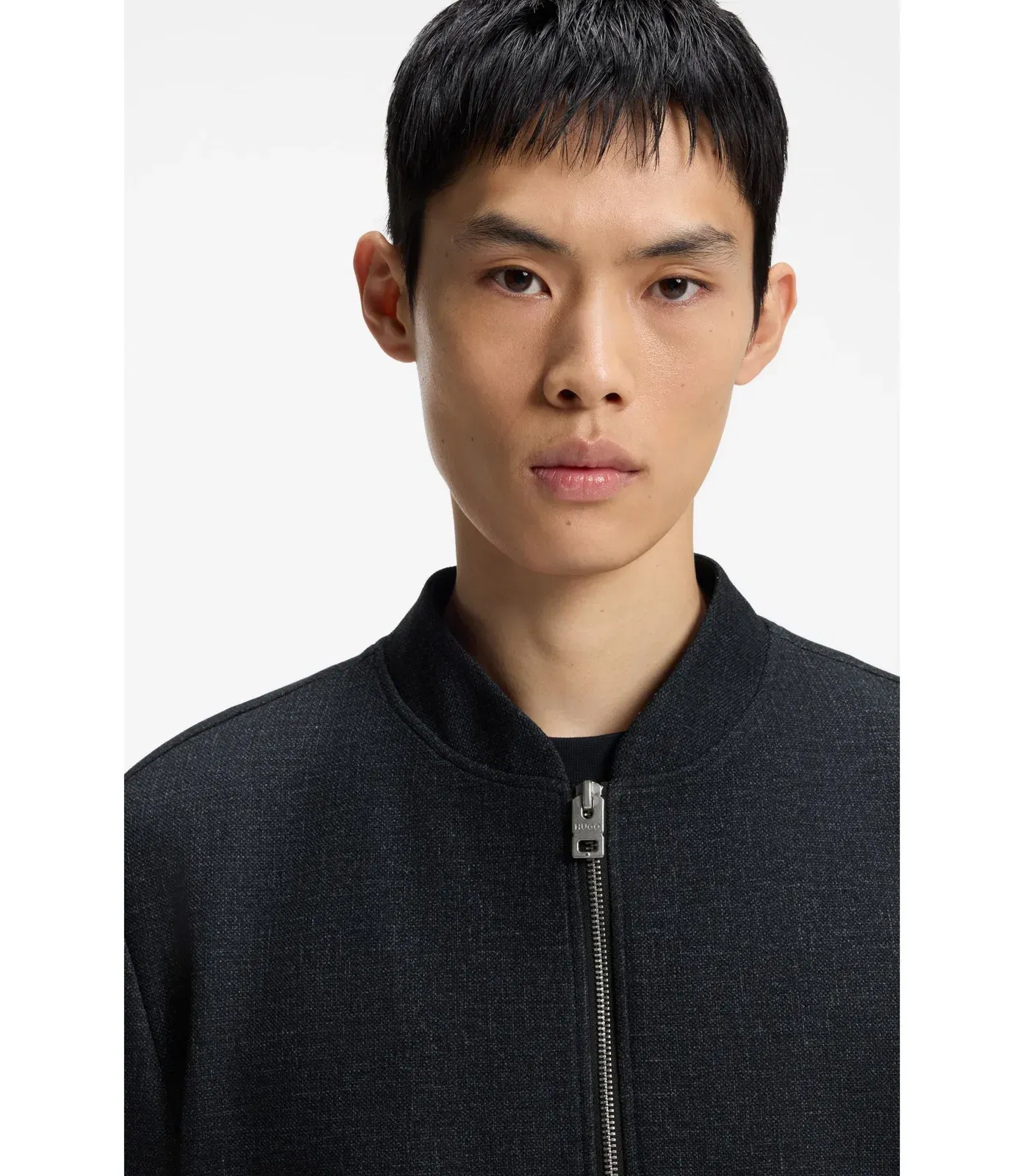 Hugo Slim Fit Jacket In Micro Printed Stretch Fabric Dark Blue