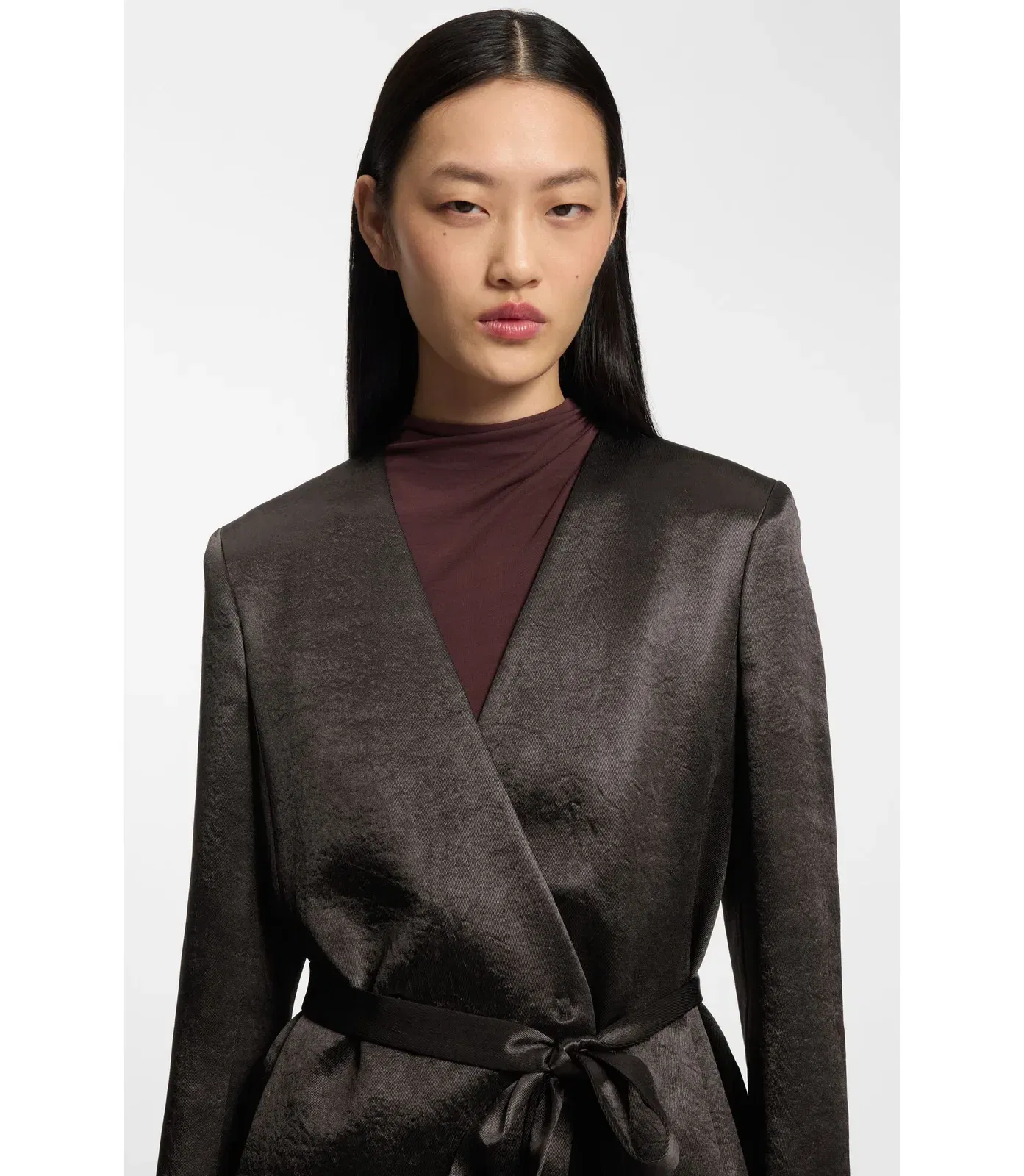 Boss Slim Fit Blazer In Lustrous Twill Dark Brown Women's