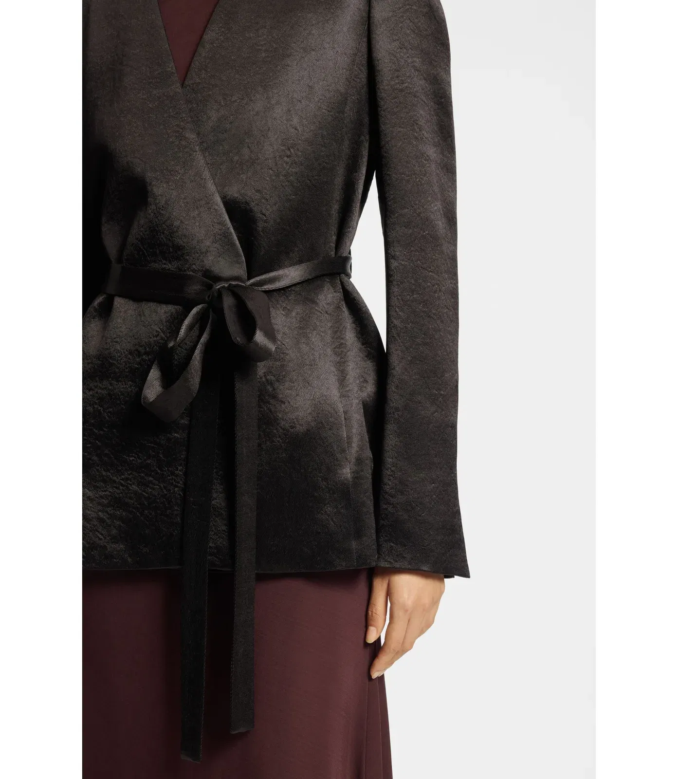 Boss Slim Fit Blazer In Lustrous Twill Dark Brown Women's