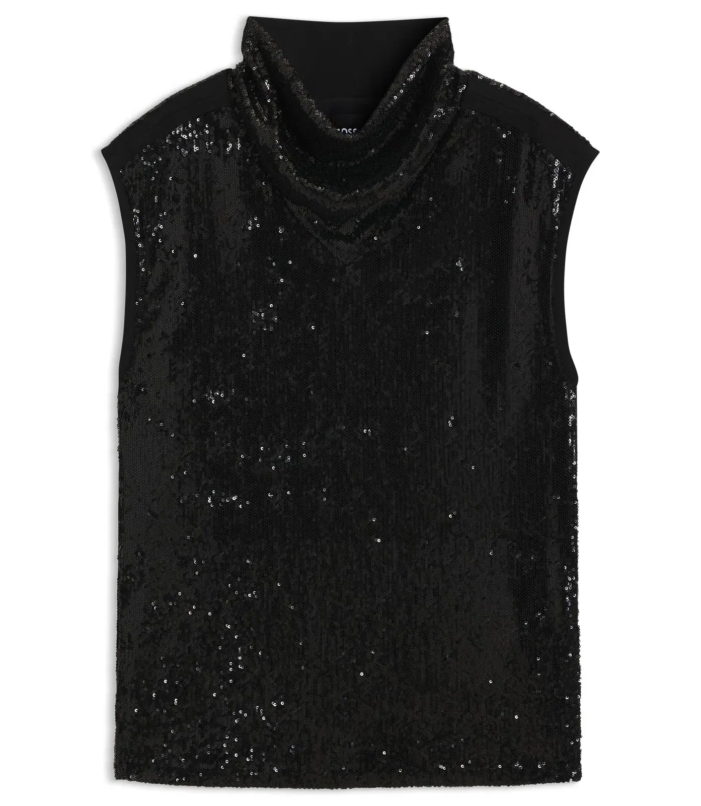 Boss Sequin Top With Draped Funnel Neckline Black Women's