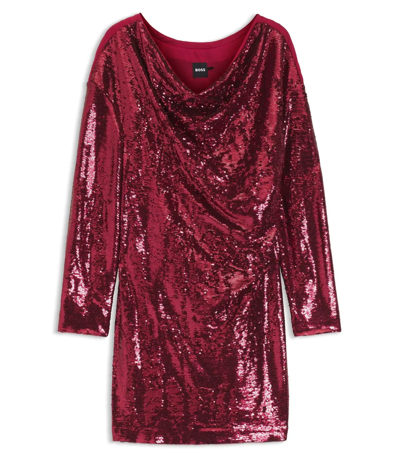 Boss Sequin Dress With Draped Neckline Dark Red Women's