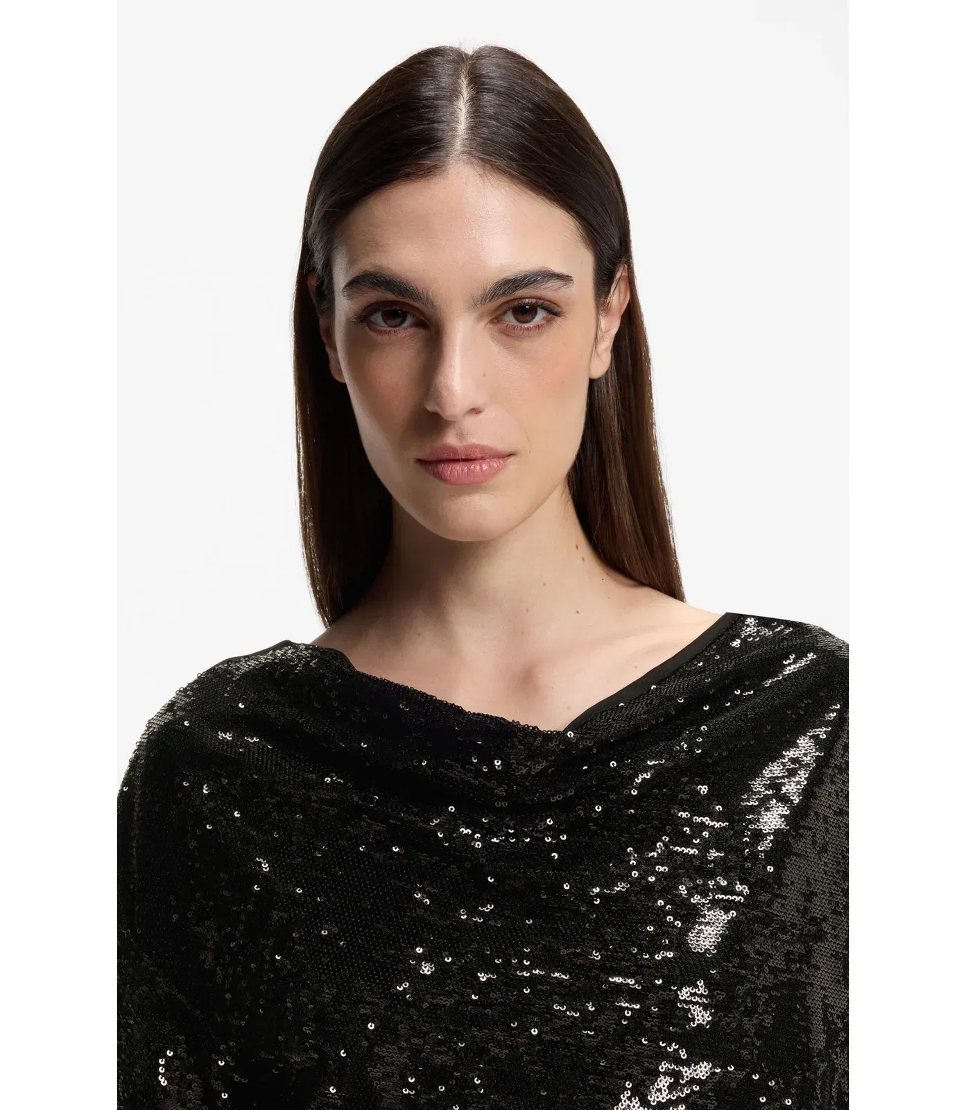 Boss Sequin Dress With Draped Neckline Black Women's