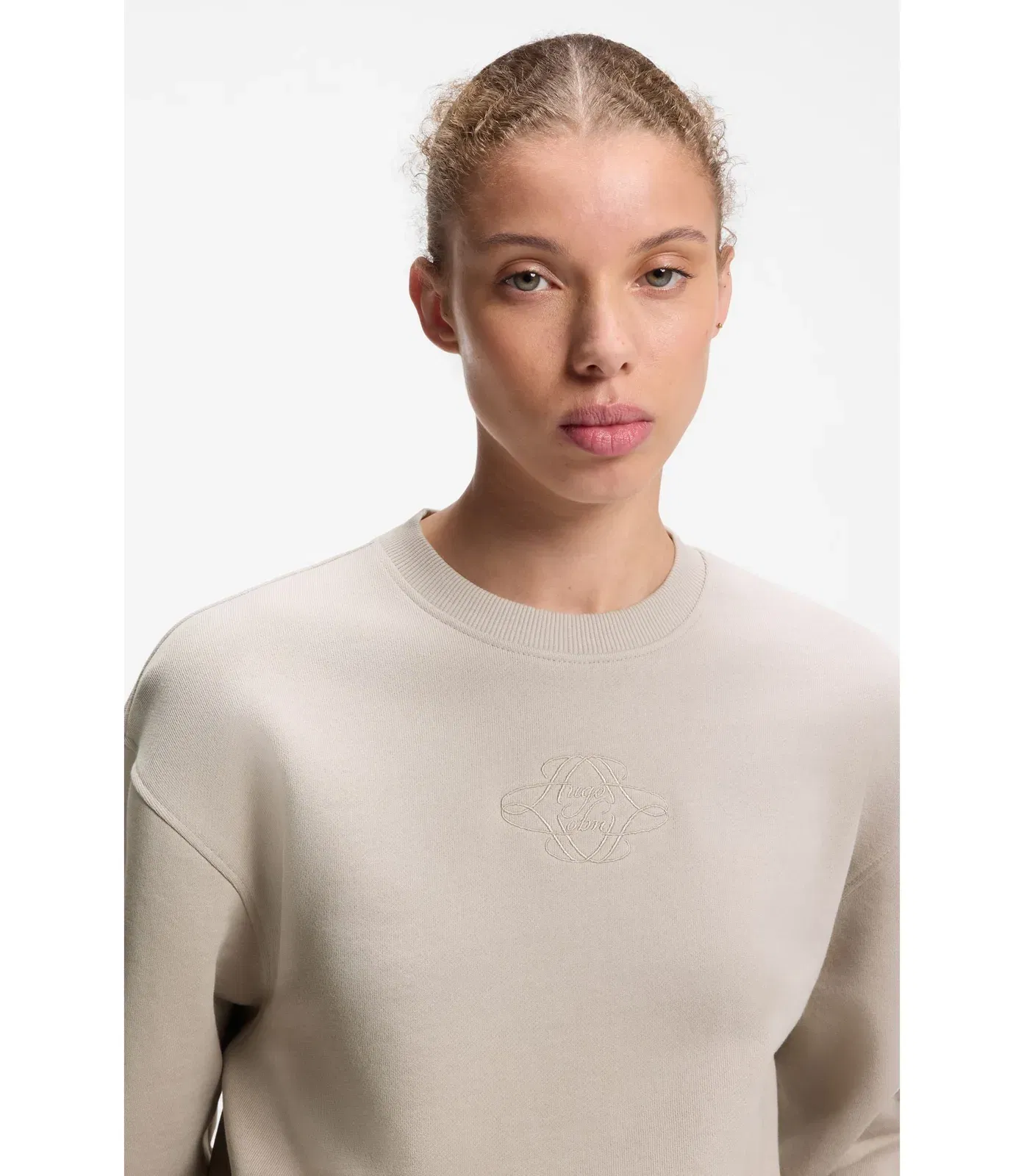 Hugo Resort Script Logo Sweatshirt In Cotton Light Grey Women's