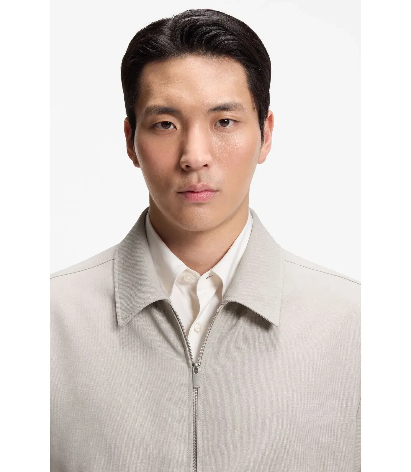Boss Relaxed Fit Zip Up Jacket In Patterned Virgin Wool Light Beige