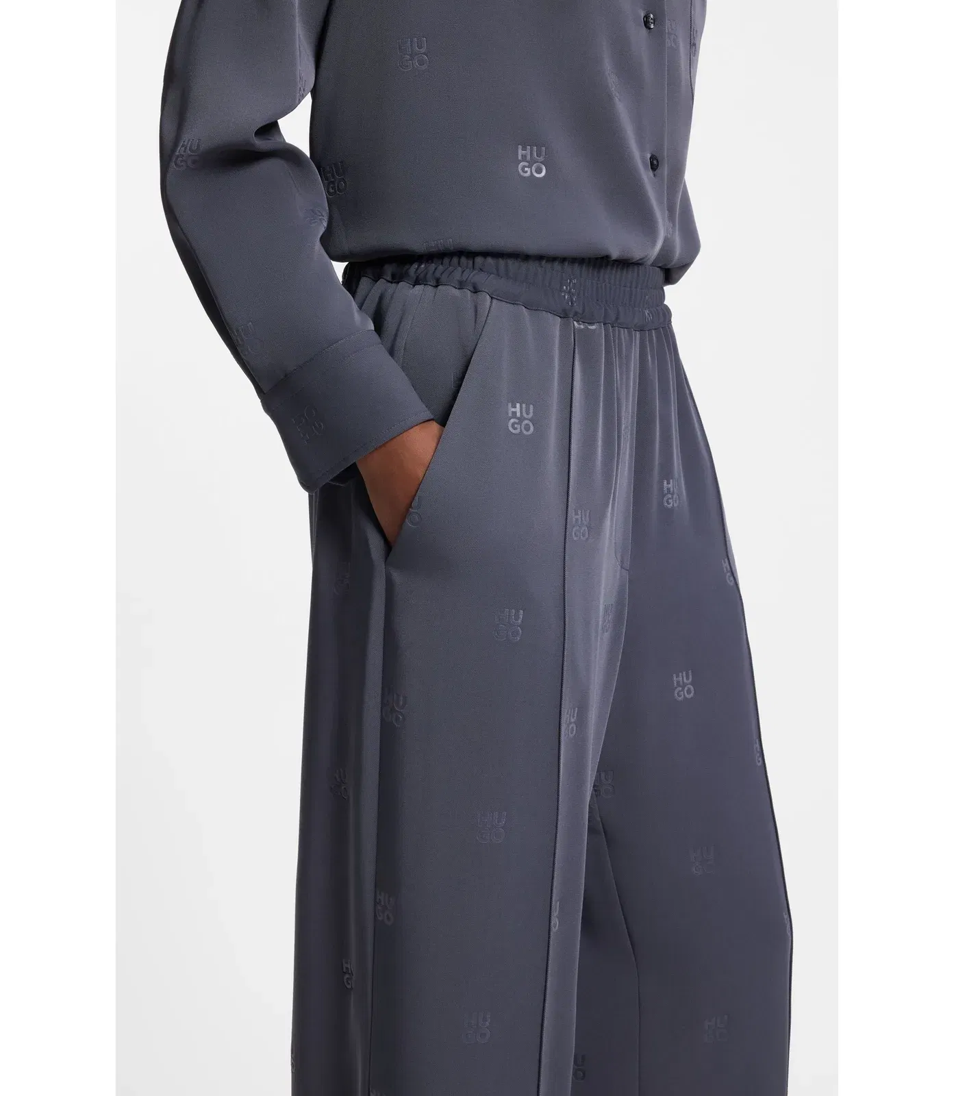 Hugo Relaxed Fit Trousers With Stacked Logos Patterned Women's