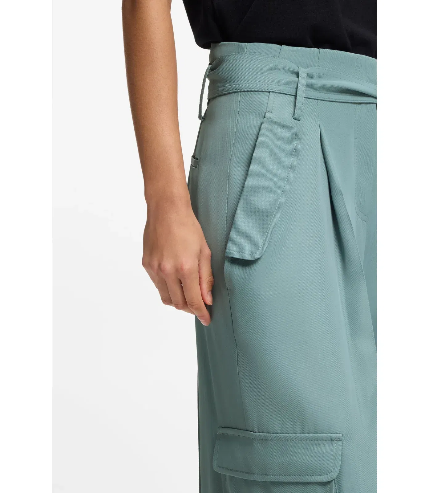 Boss Relaxed Fit Trousers In Drapey Twill Blue Women's