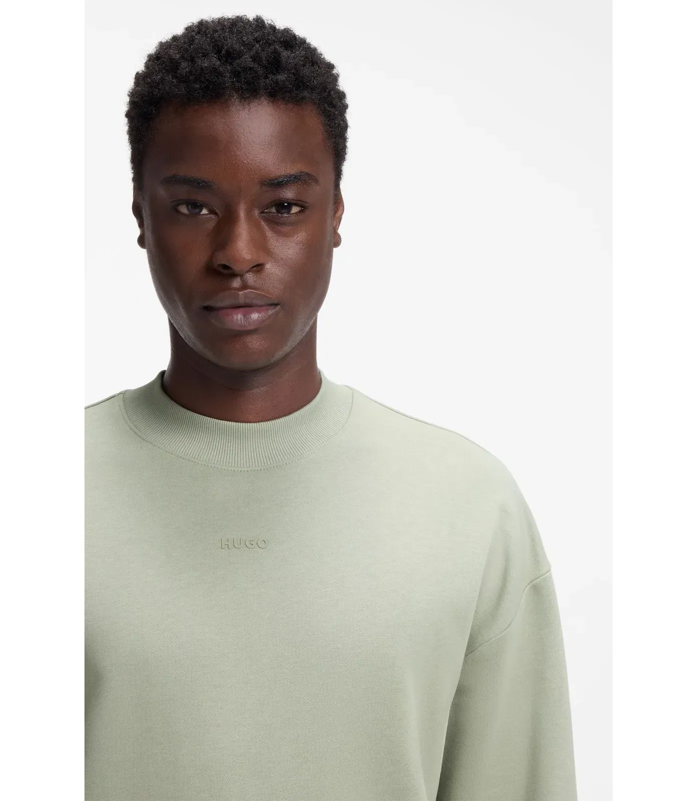 Hugo Relaxed Fit Sweatshirt In Cotton Terry With Logo Detail Light Green