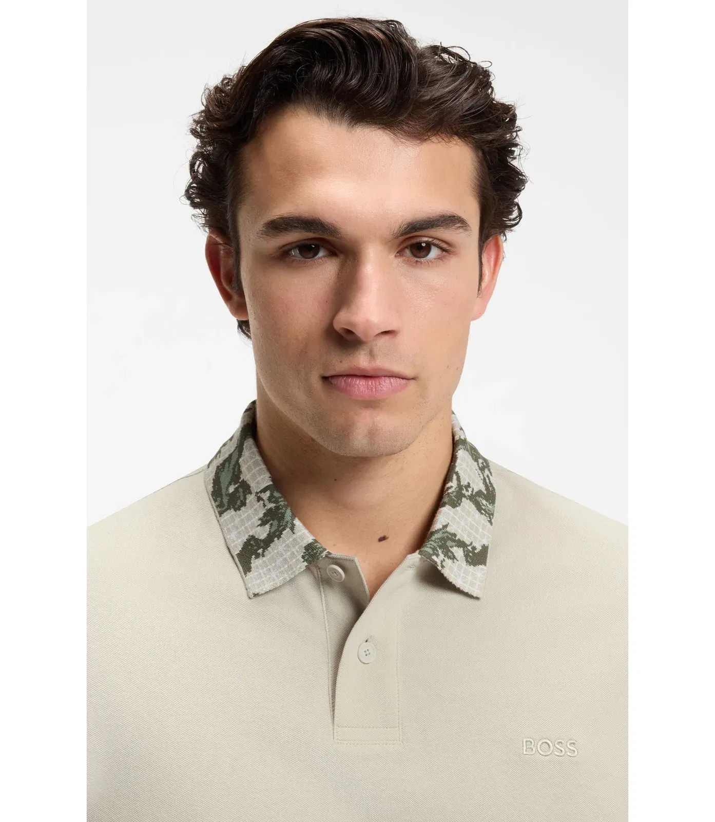 Boss Relaxed Fit Polo With Jacquard Collar Light Beige