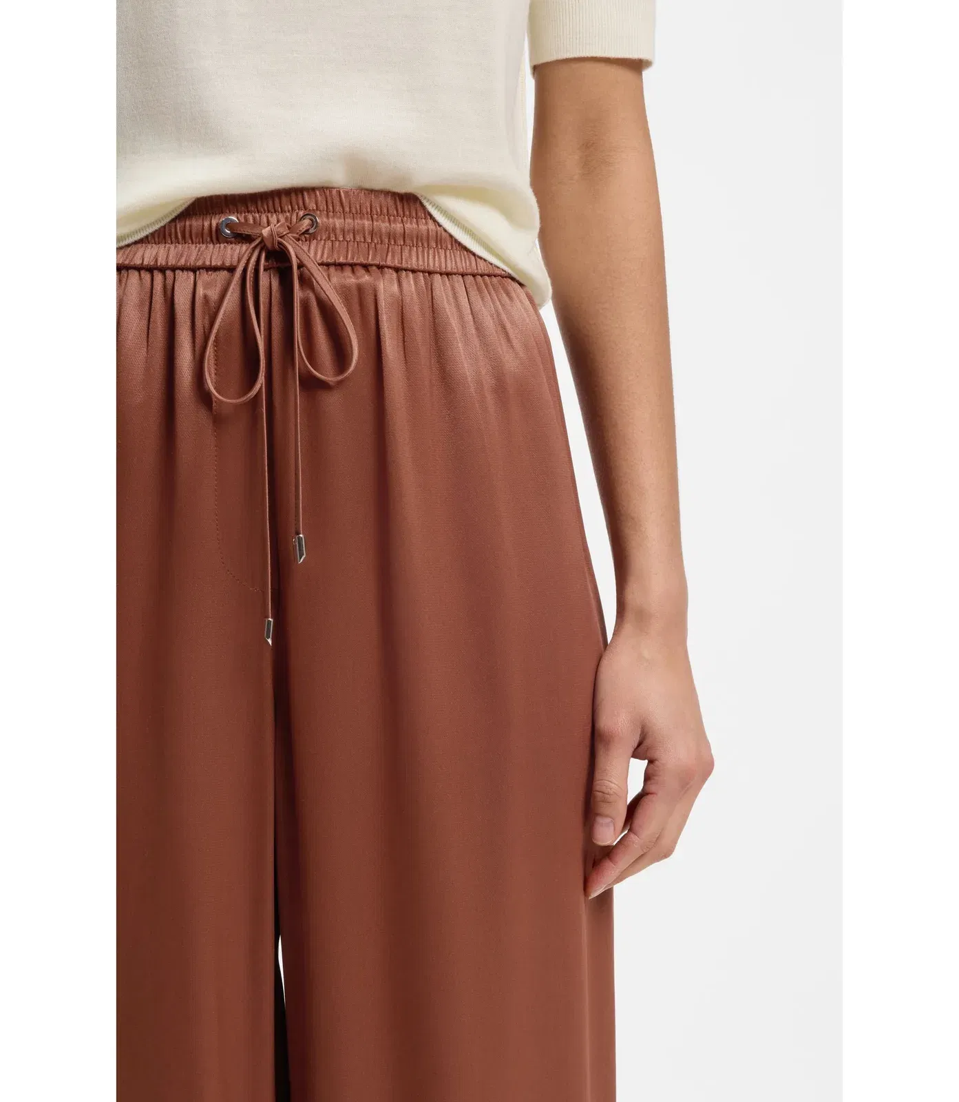 Boss Relaxed Fit Pants In Satin Brown Women's