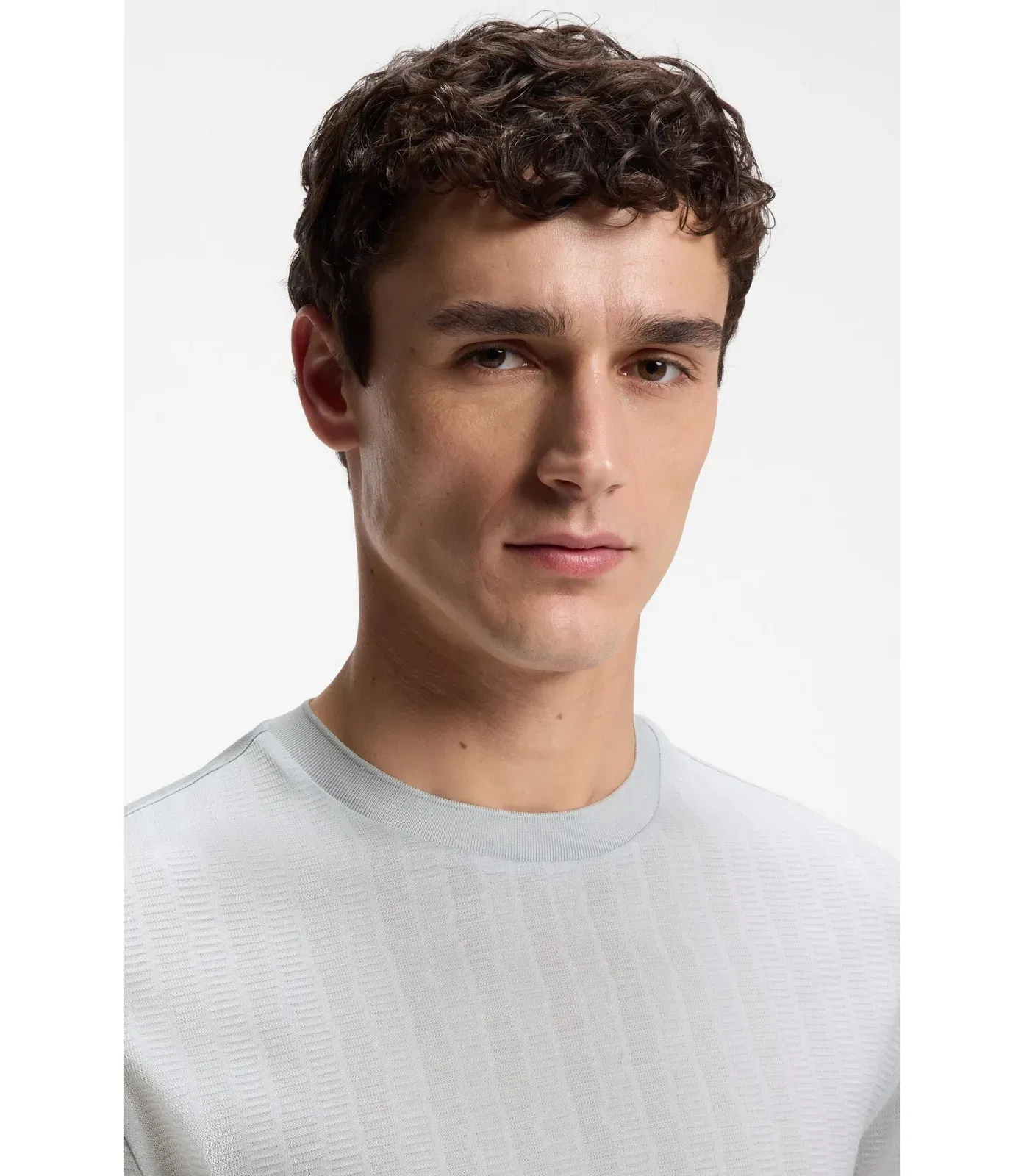 Boss Regular Fit T-Shirt In Cotton With Raised Jacquard Structure Light Blue