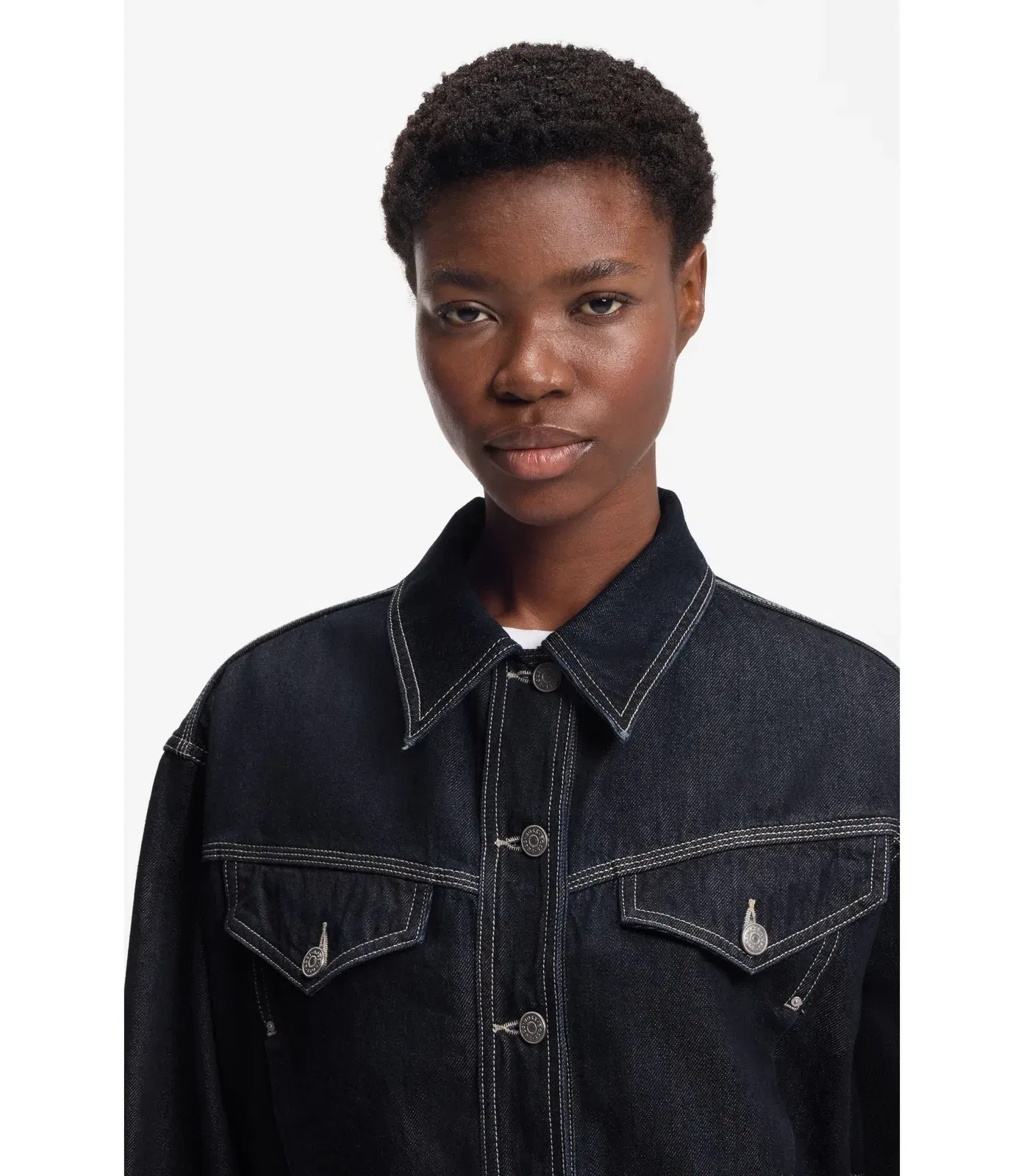 Boss Regular Fit Trucker Jacket In Rinse Washed Denim Dark Blue Women's