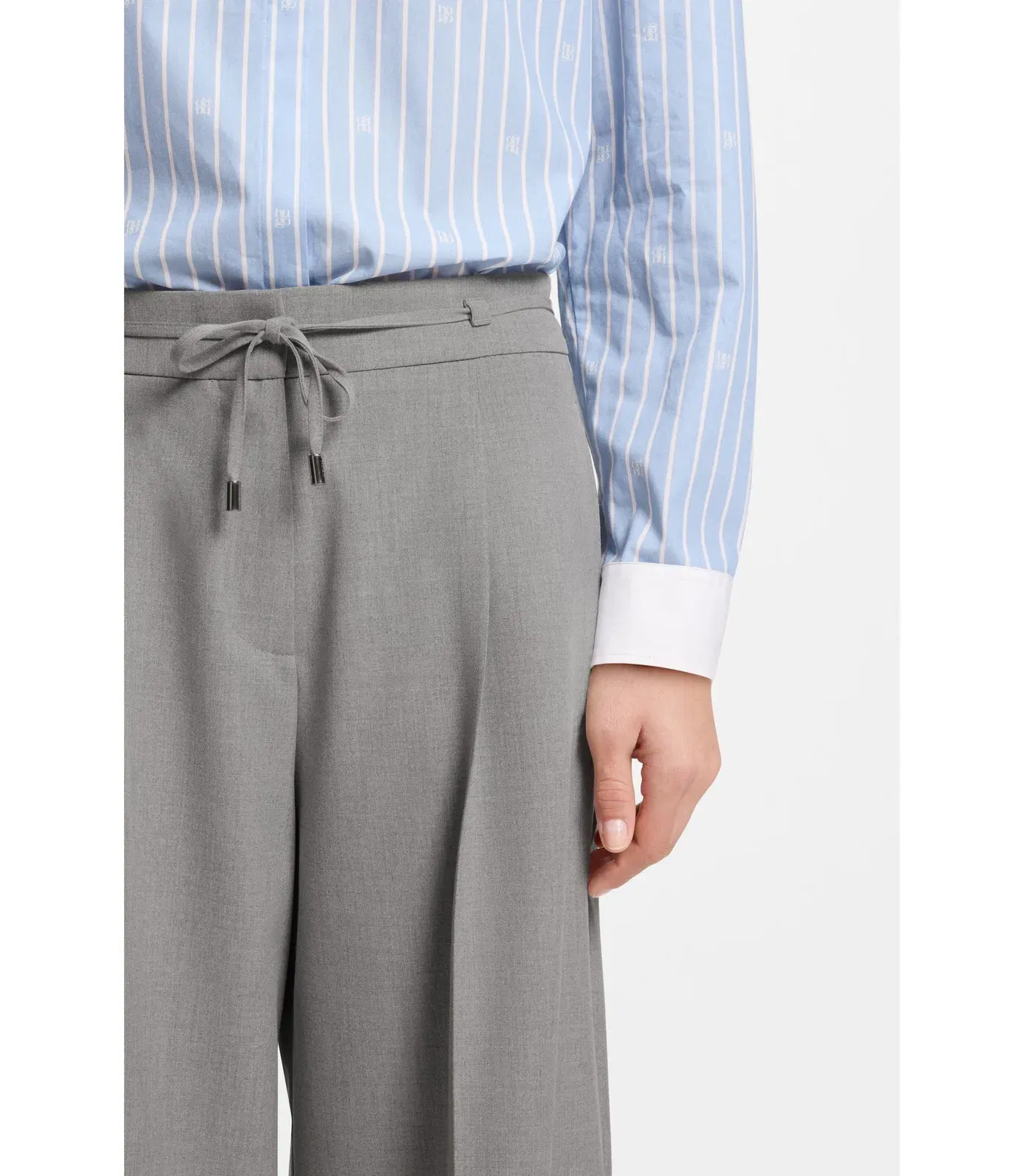 Hugo Regular Fit Trousers With Wide Leg Light Grey Women's
