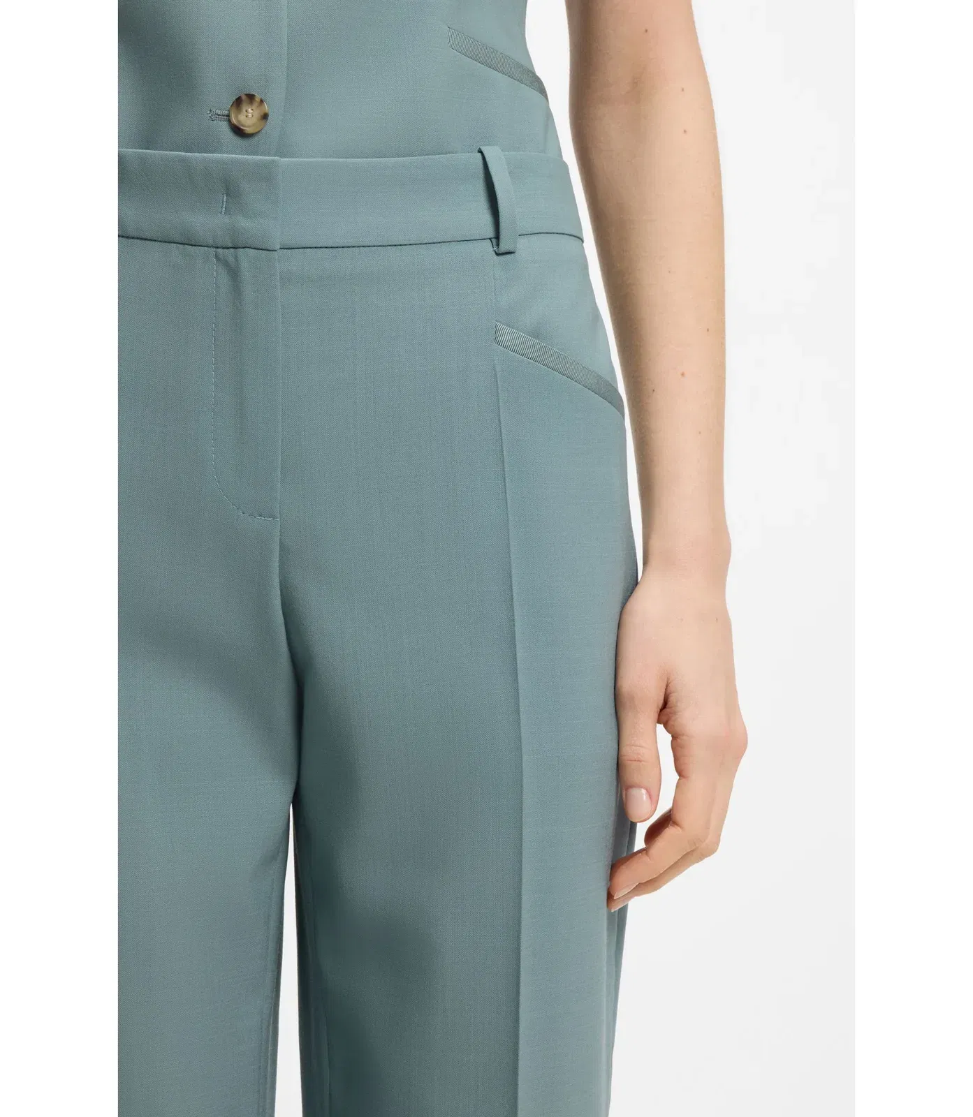 Boss Regular Fit Trousers In Virgin Wool Blue Women's