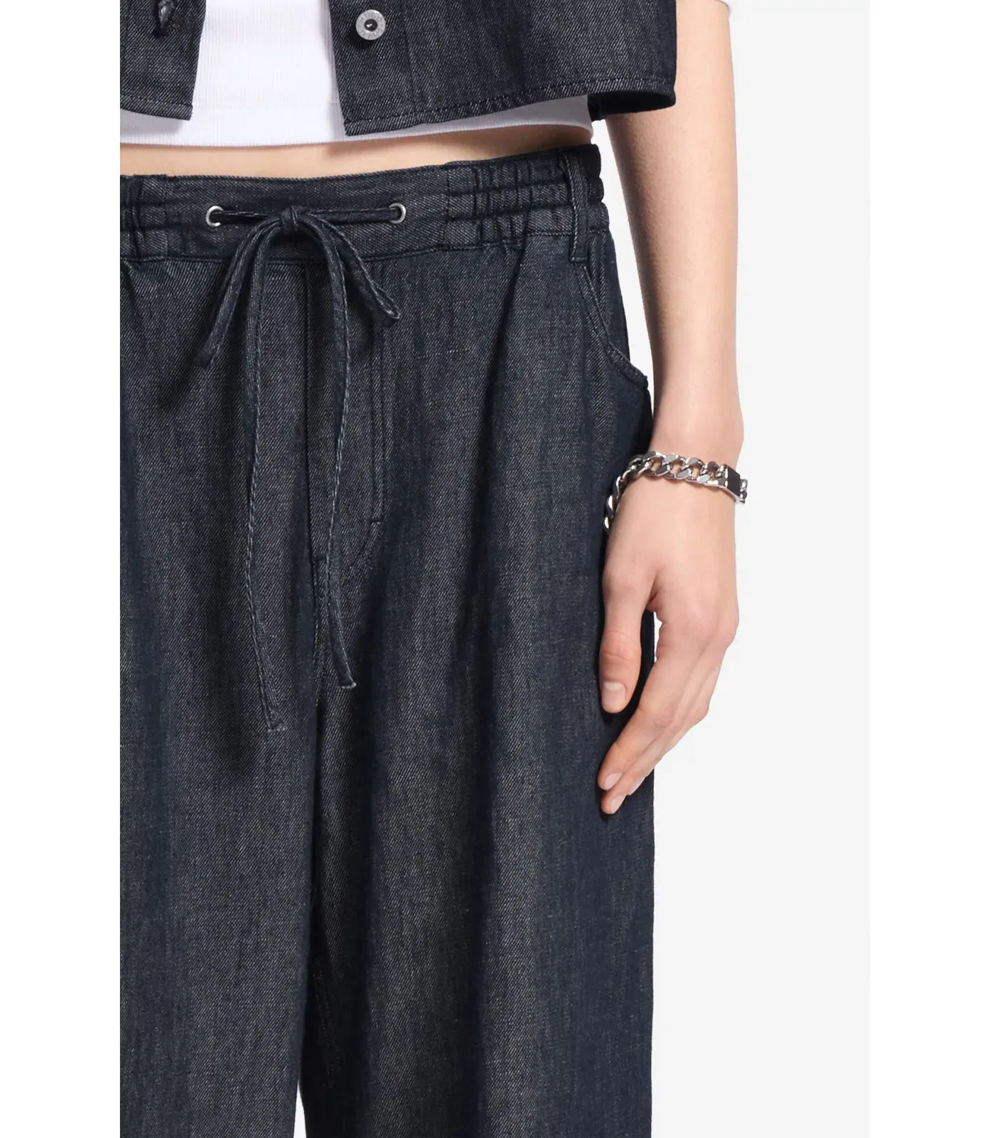 Hugo Regular Fit Trousers In Lightweight Denim With Drawstring Waist Dark Blue Women's