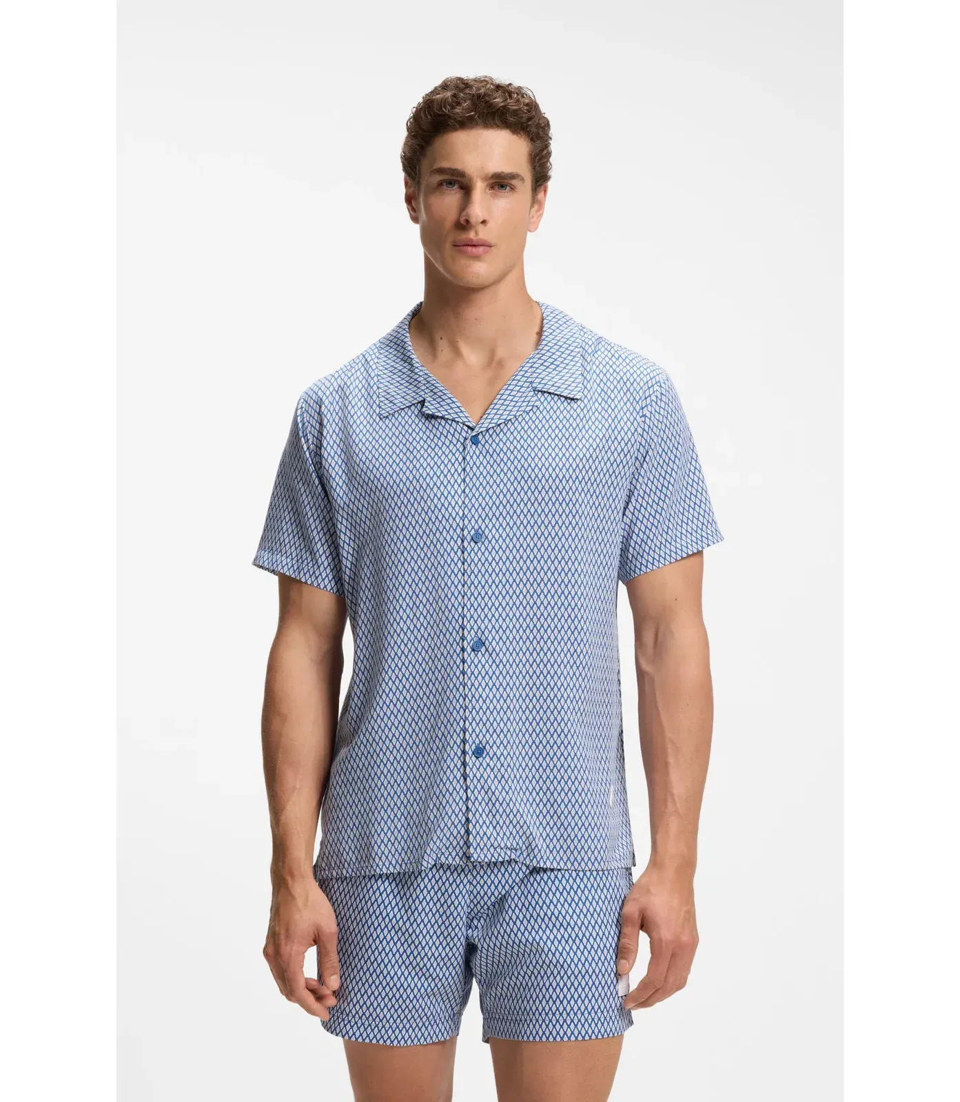 Boss Regular Fit Shirt With All Over Print Light Blue