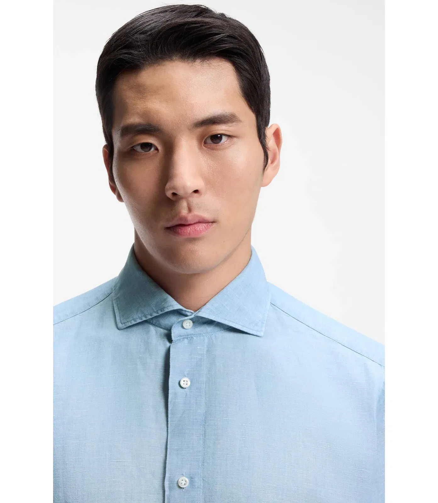 Boss Regular Fit Shirt In Italian Made Linen And Cotton Light Blue