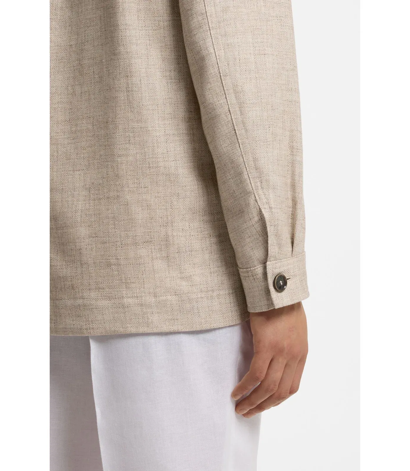 Boss Regular Fit Overshirt In Virgin Wool Silk And Linen Beige