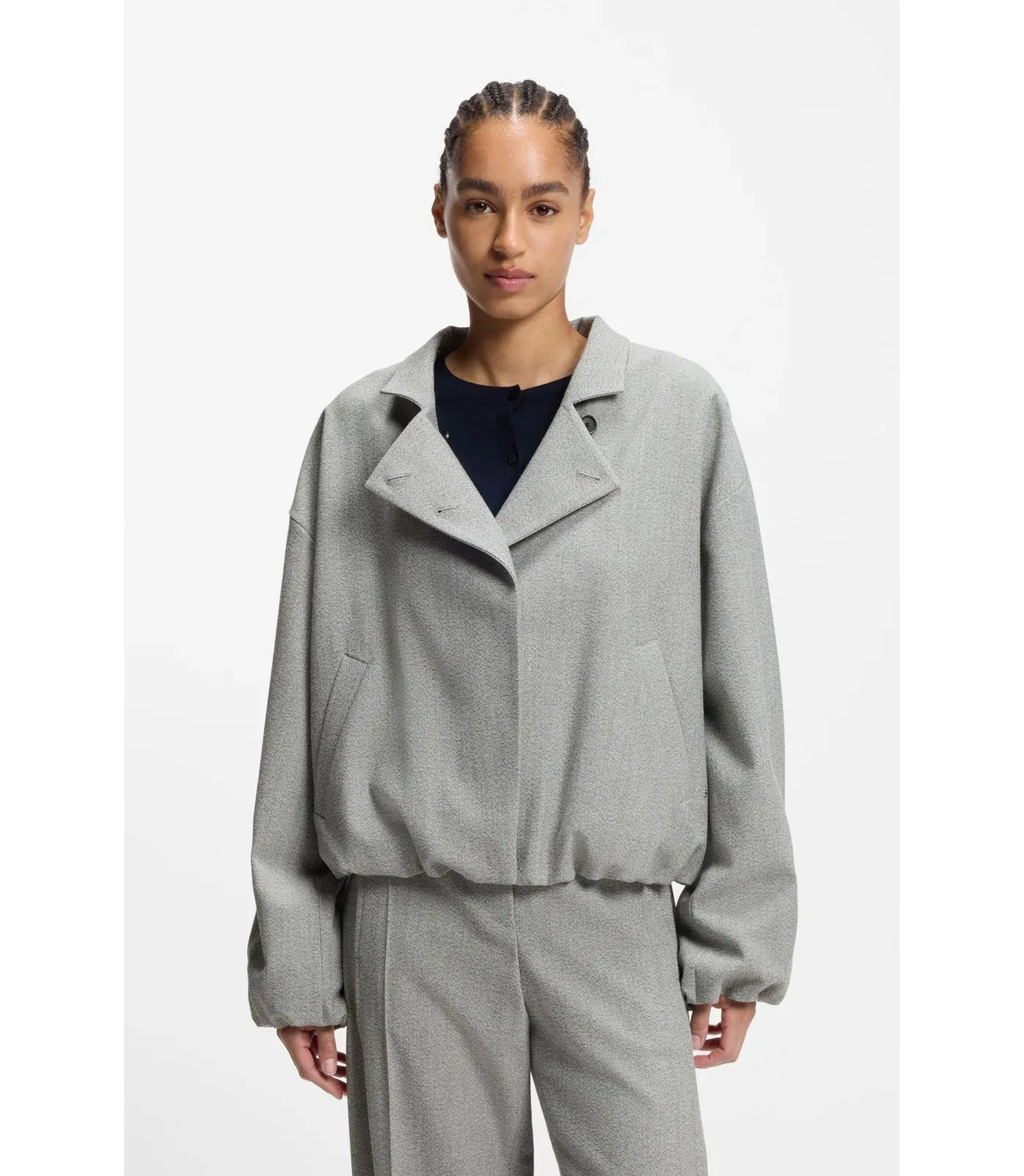 Boss Regular Fit Blazer In Stretch Sharkskin Silver Women's
