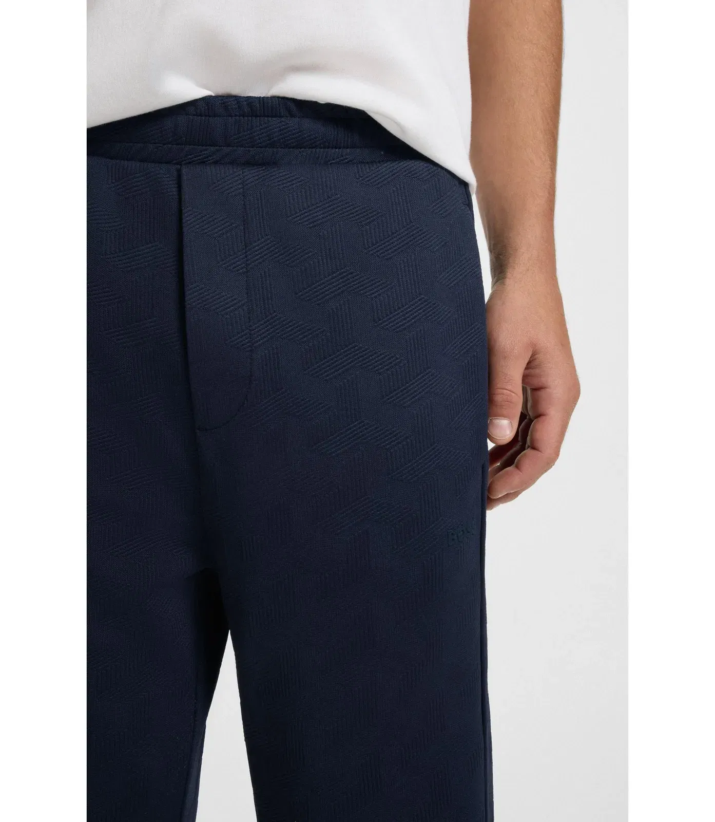 Boss Quilted Jacquard Tracksuit Bottoms In A Regular Fit Dark Blue