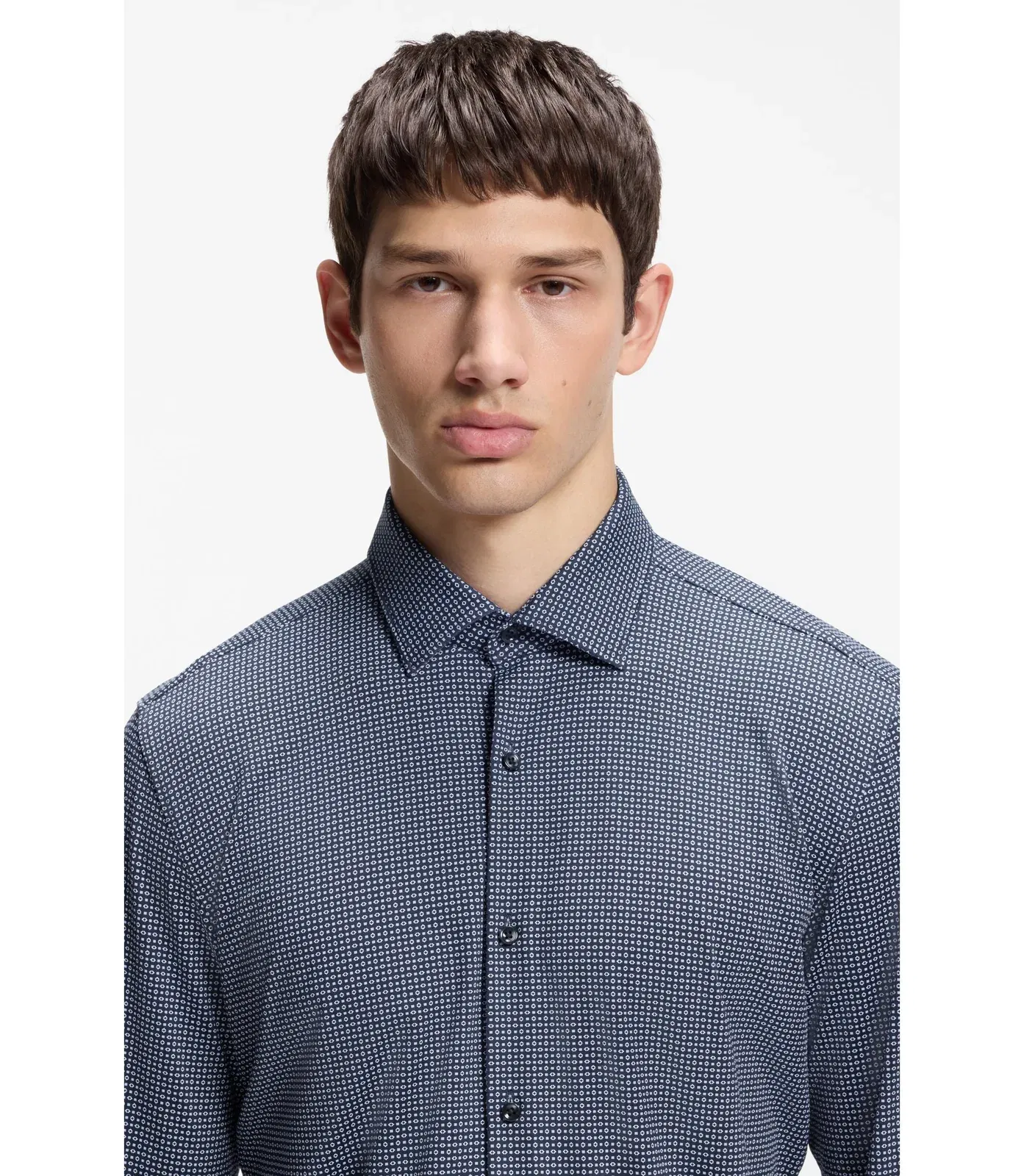 Hugo Printed Slim Fit Shirt In Stretch Jersey Dark Blue