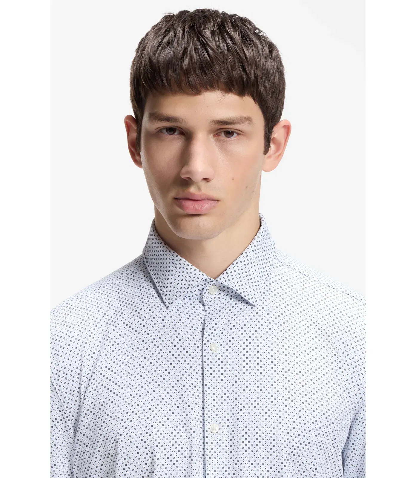 Hugo Printed Slim Fit Shirt In Stretch Jersey White