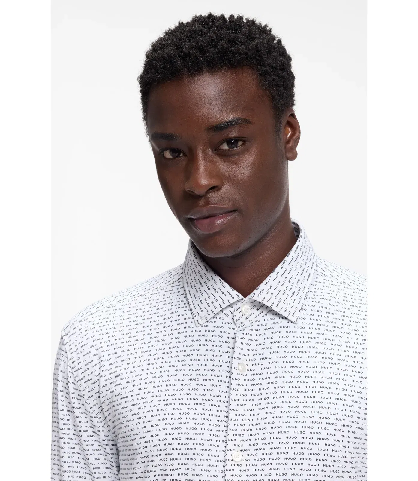 Hugo Printed Slim Fit Shirt In Stretch Jersey Black