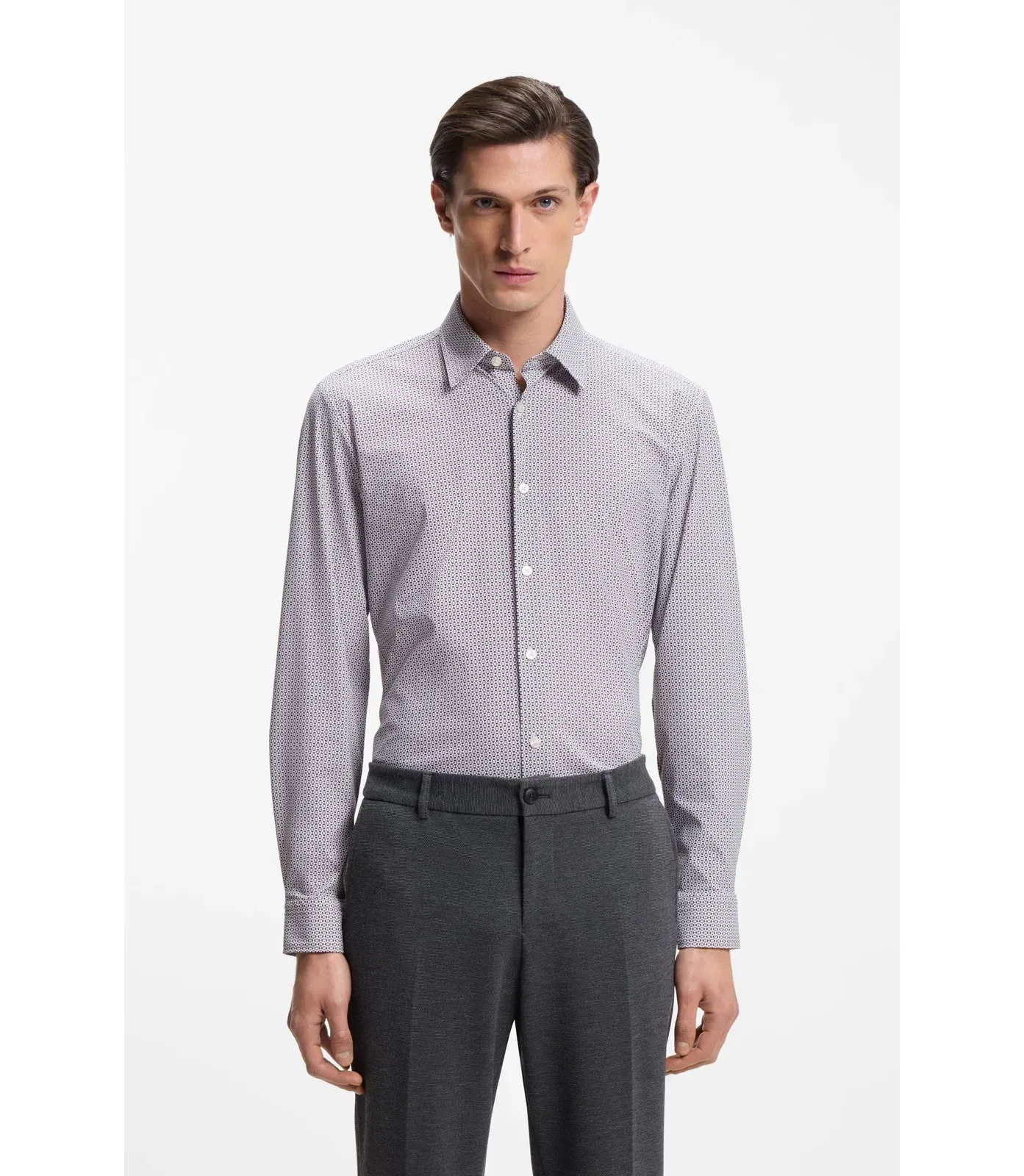Boss Printed Slim Fit Shirt In Performance Stretch Jersey Khaki