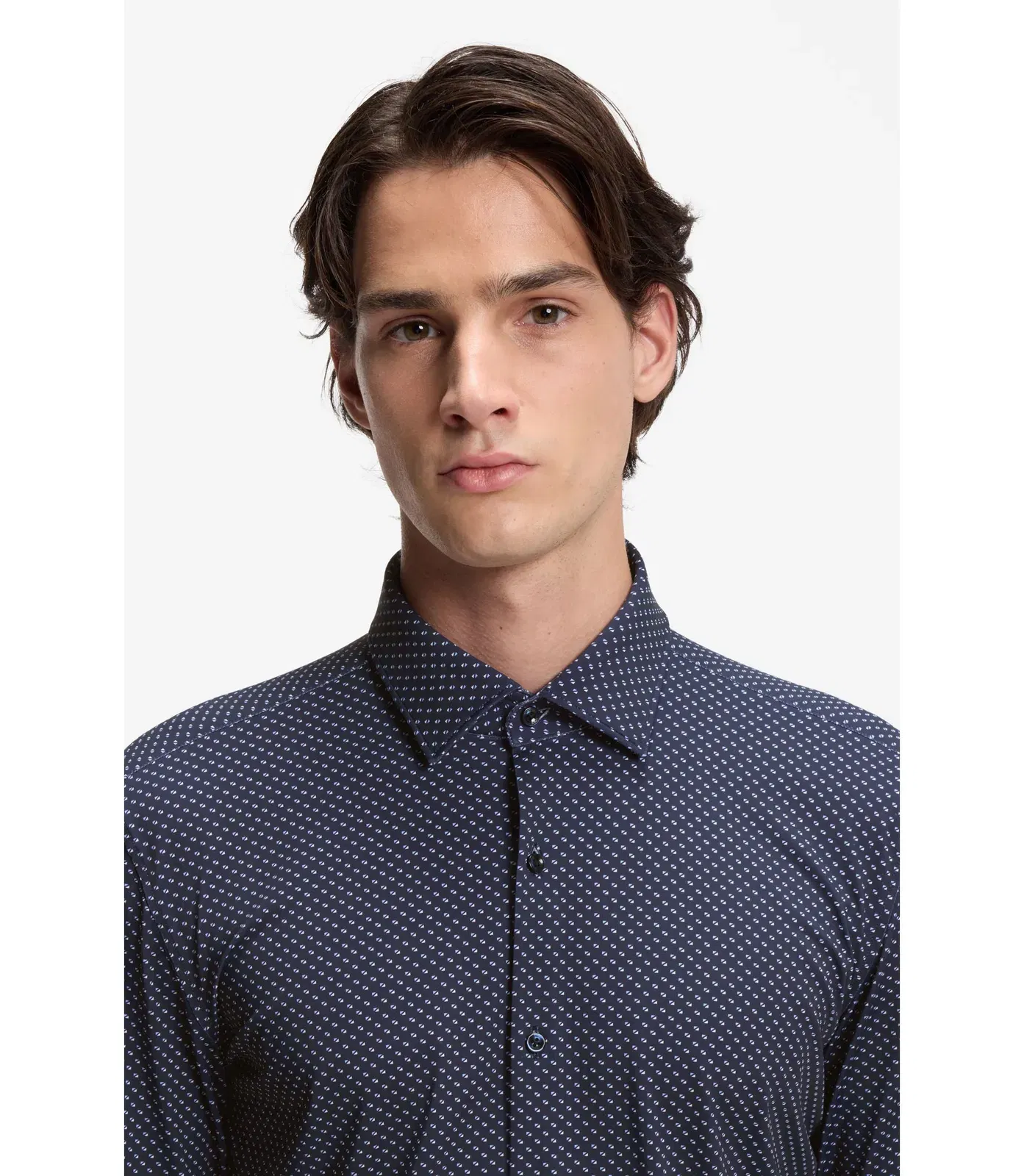 Hugo Printed Slim Fit Shirt In Performance Stretch Jersey Dark Blue