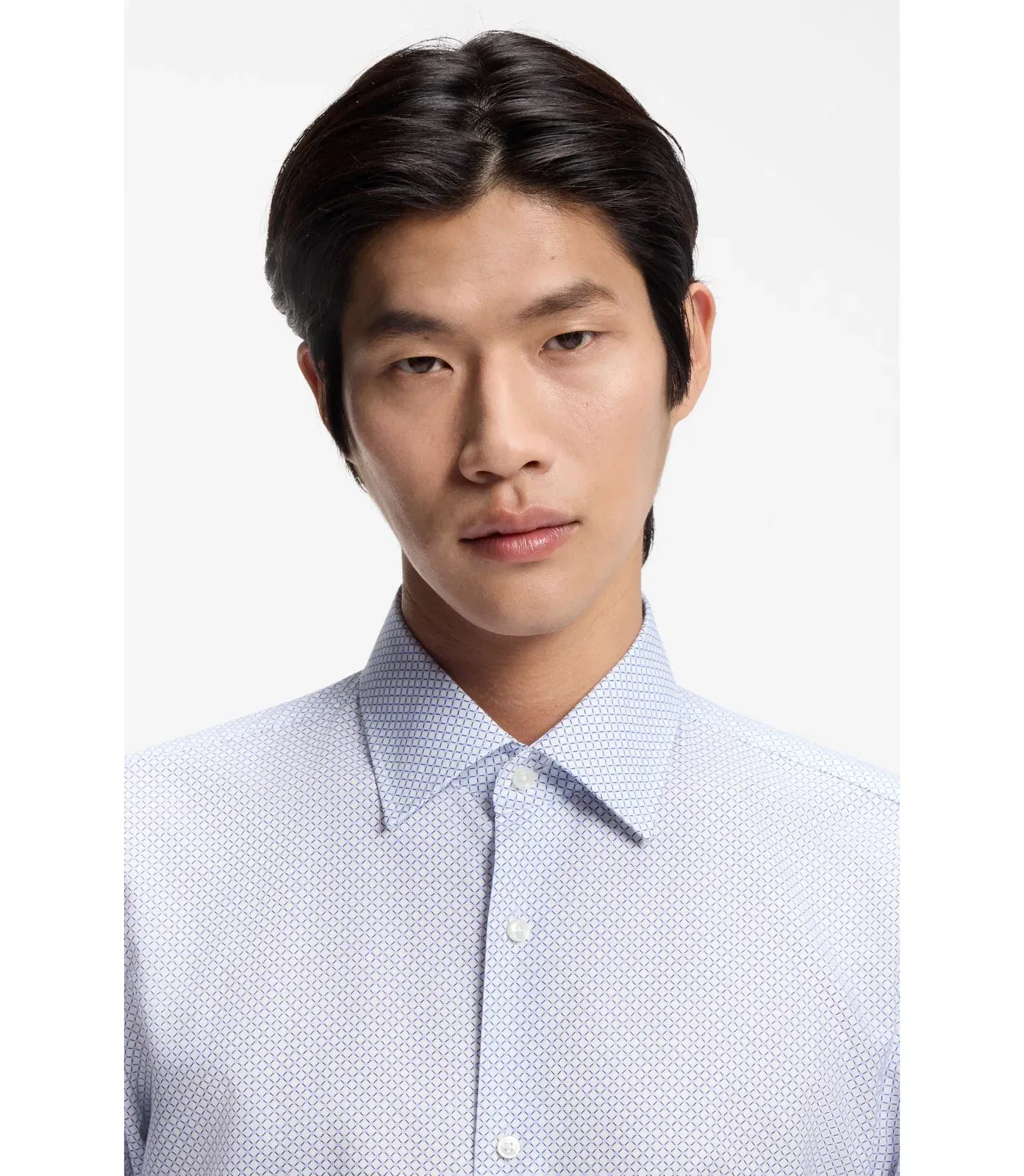 Boss Printed Slim Fit Shirt In Italian Made Twill Light Blue
